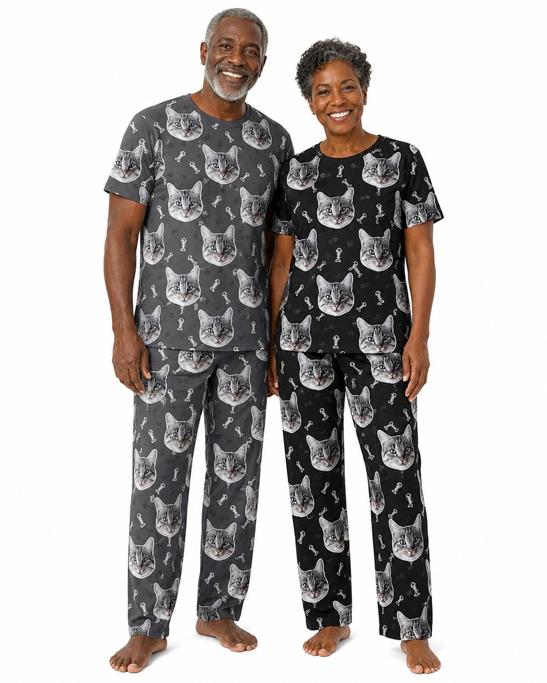 Personalised Cat Face Pyjamas | Custom Cat Photo Trouser Pyjama Set | Matching Family PJs