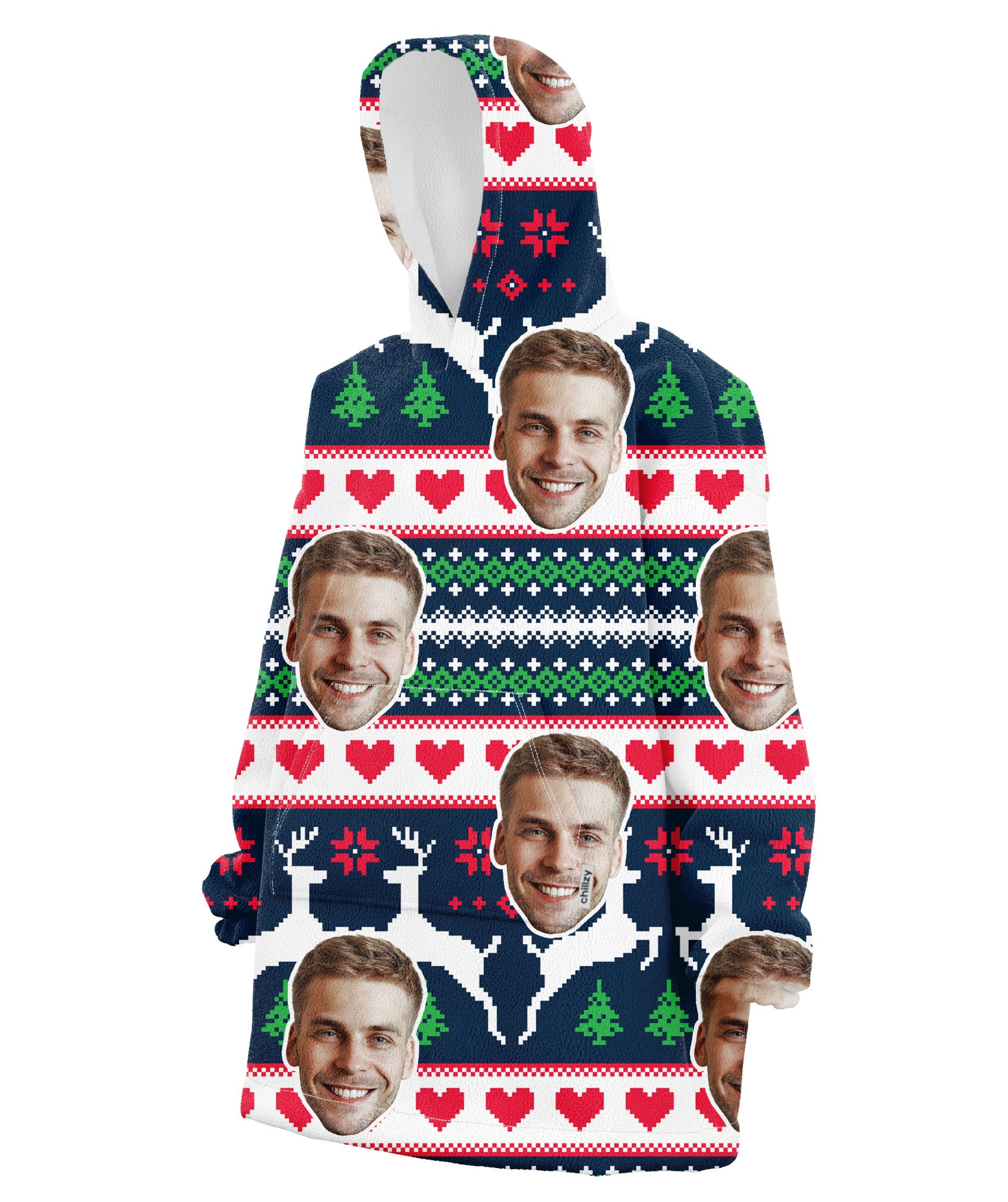 Xmas Nordic Hearts Chillzy Hoodie Blanket