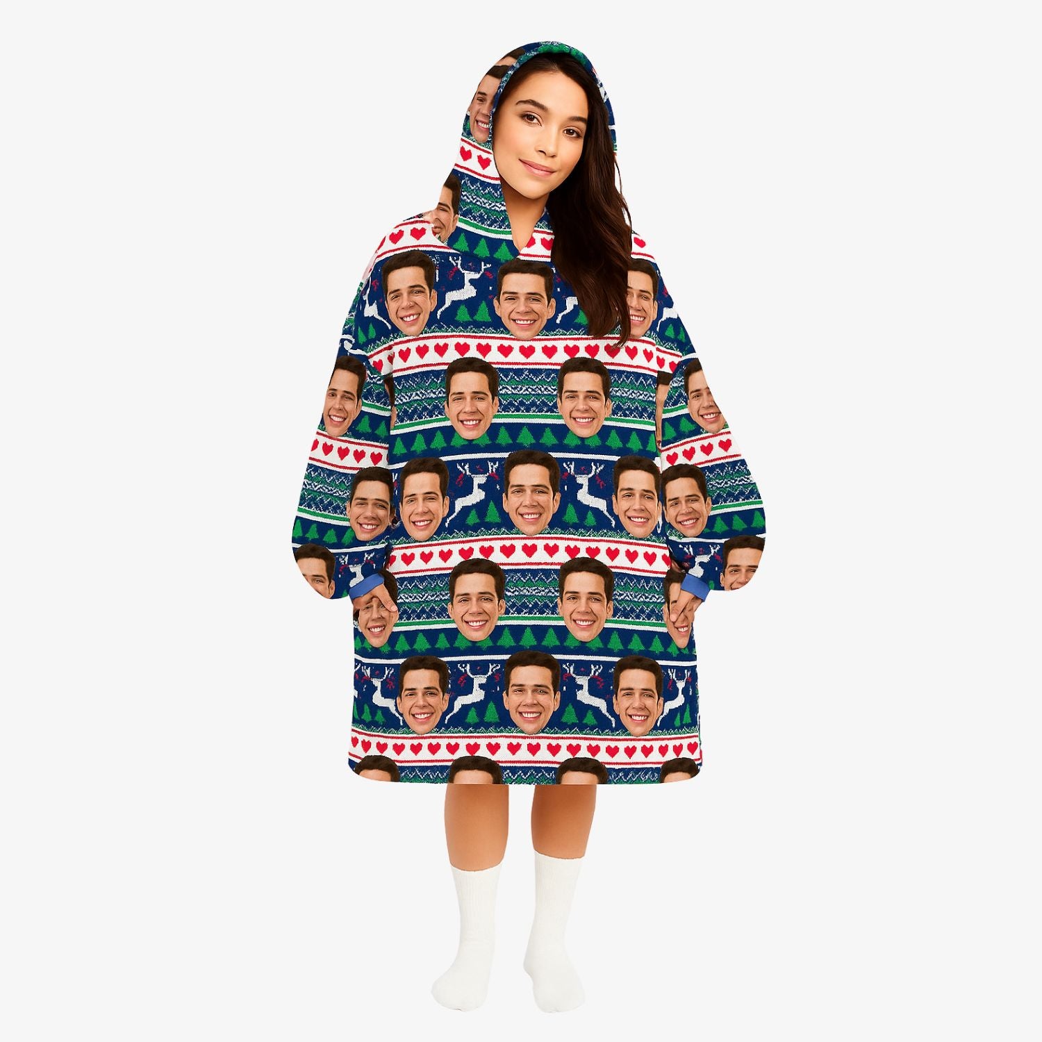 Xmas Nordic Hearts Chillzy Hoodie Blanket