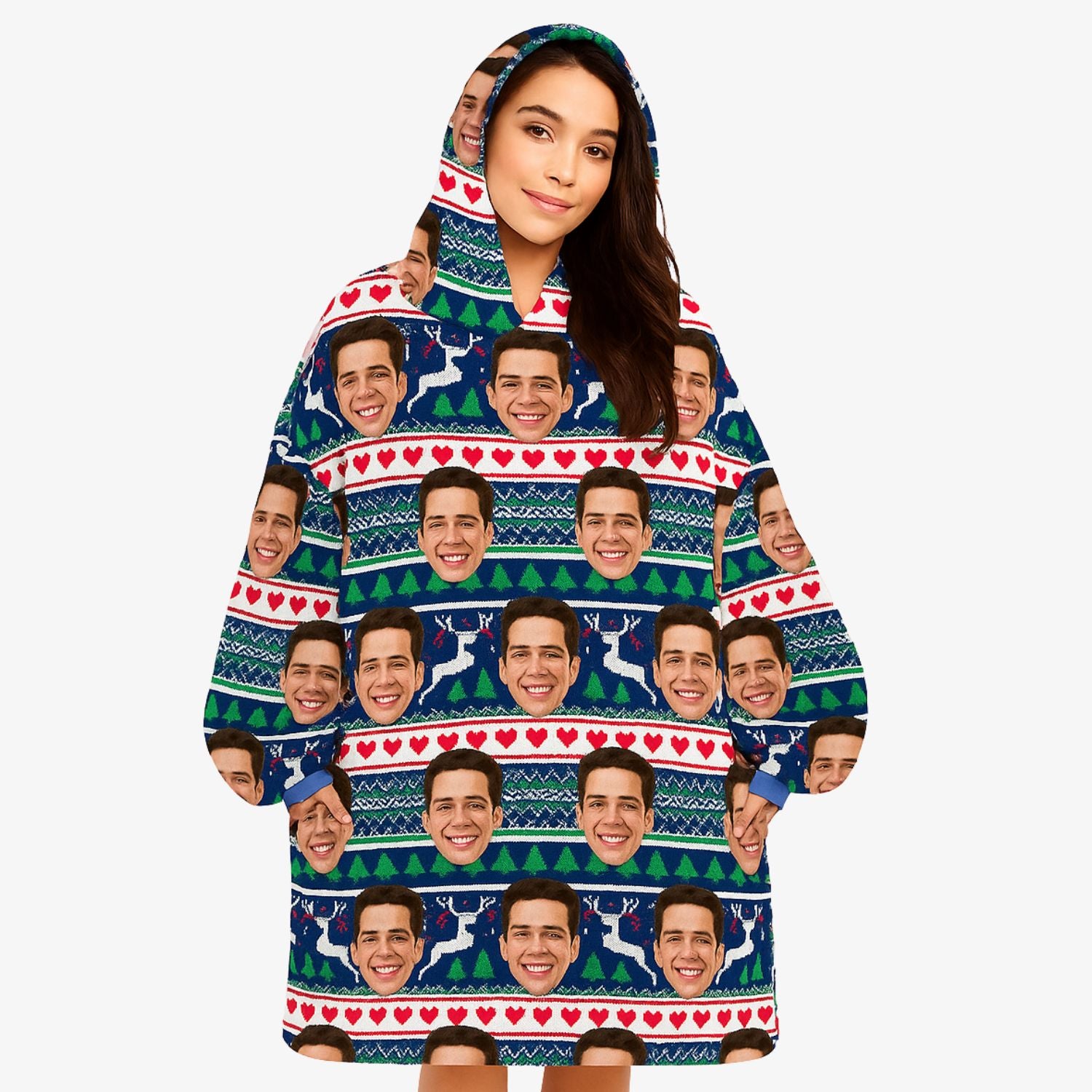 Xmas Nordic Hearts Chillzy Hoodie Blanket