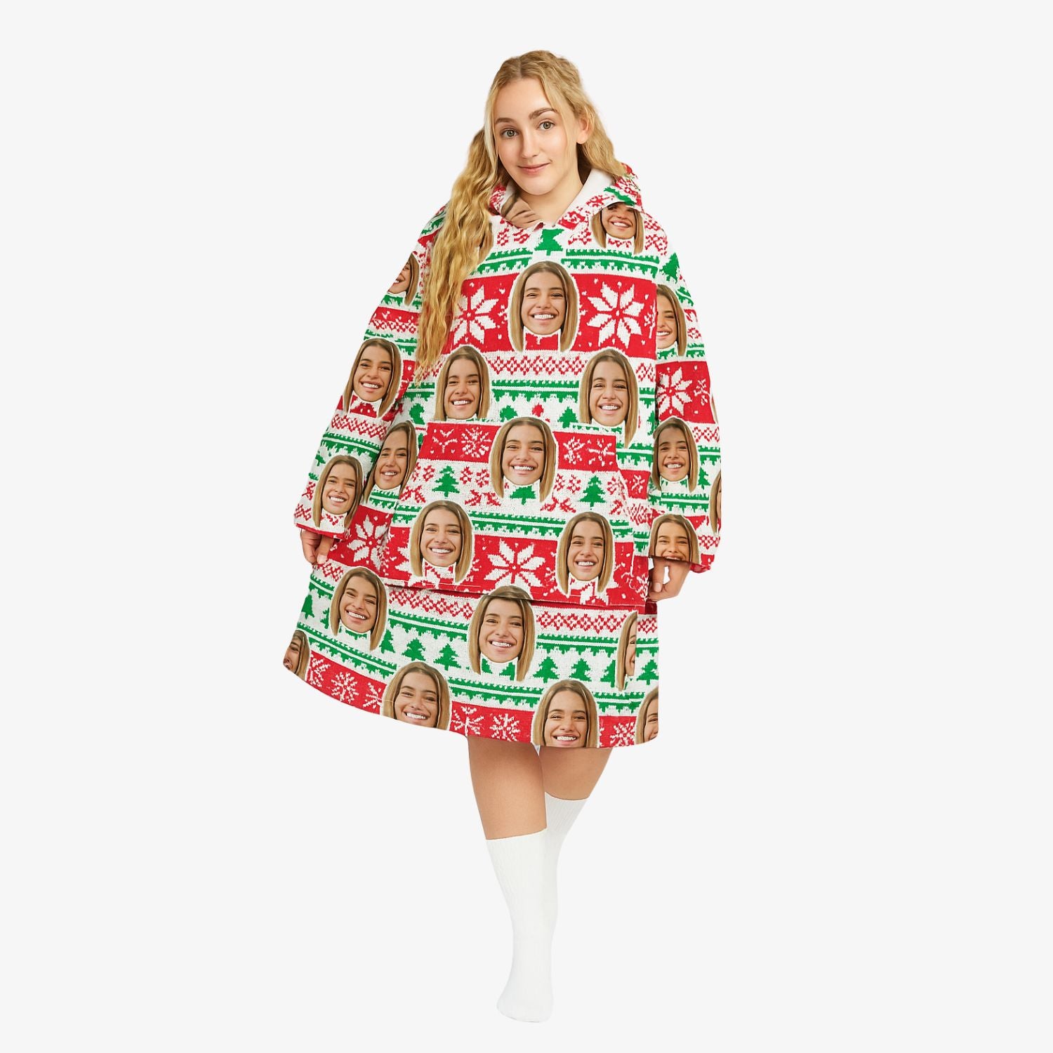 Xmas Nordic Trees & Snowflakes Chillzy Hoodie Blanket