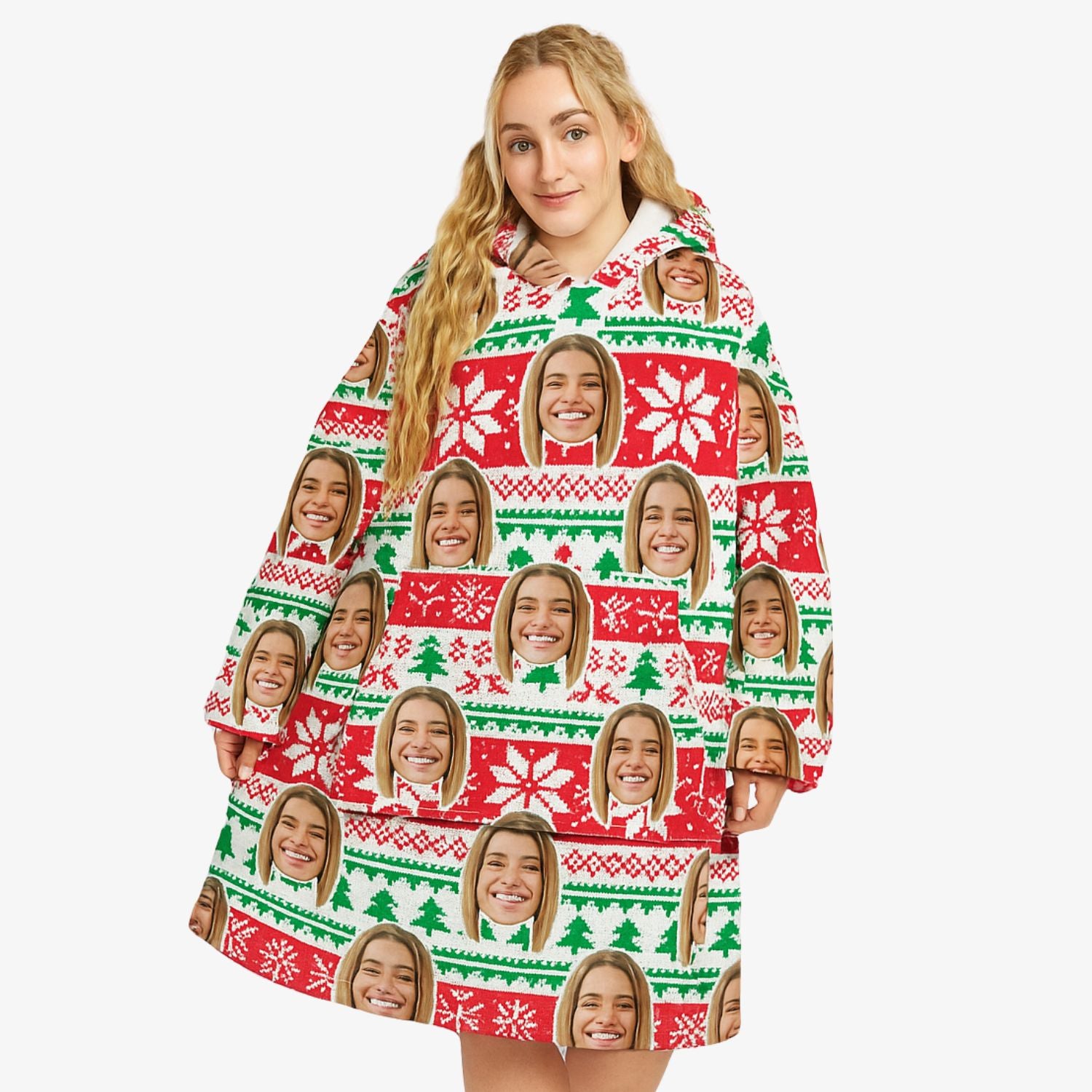 Xmas Nordic Trees & Snowflakes Chillzy Hoodie Blanket