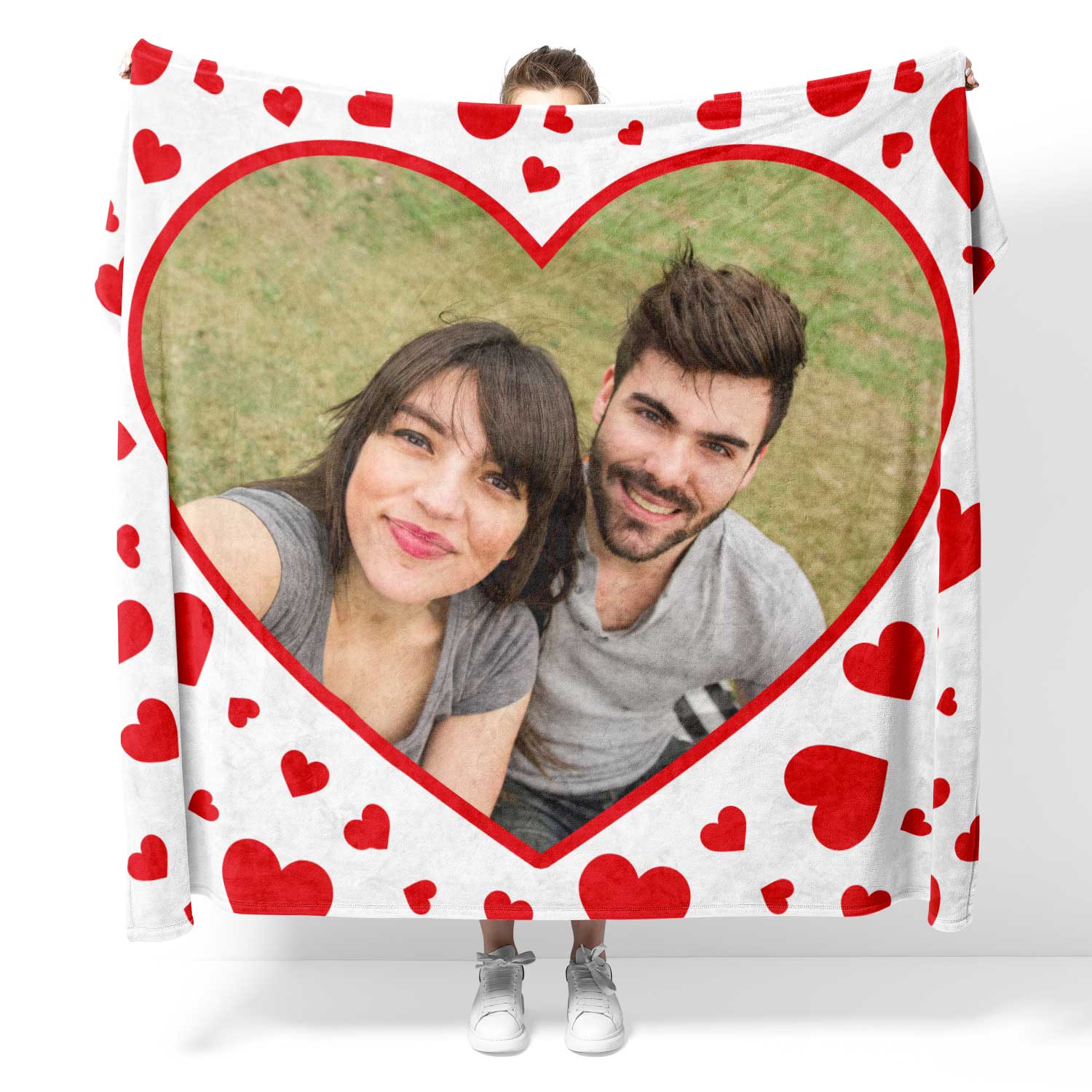 Red Hearts Photo Blanket