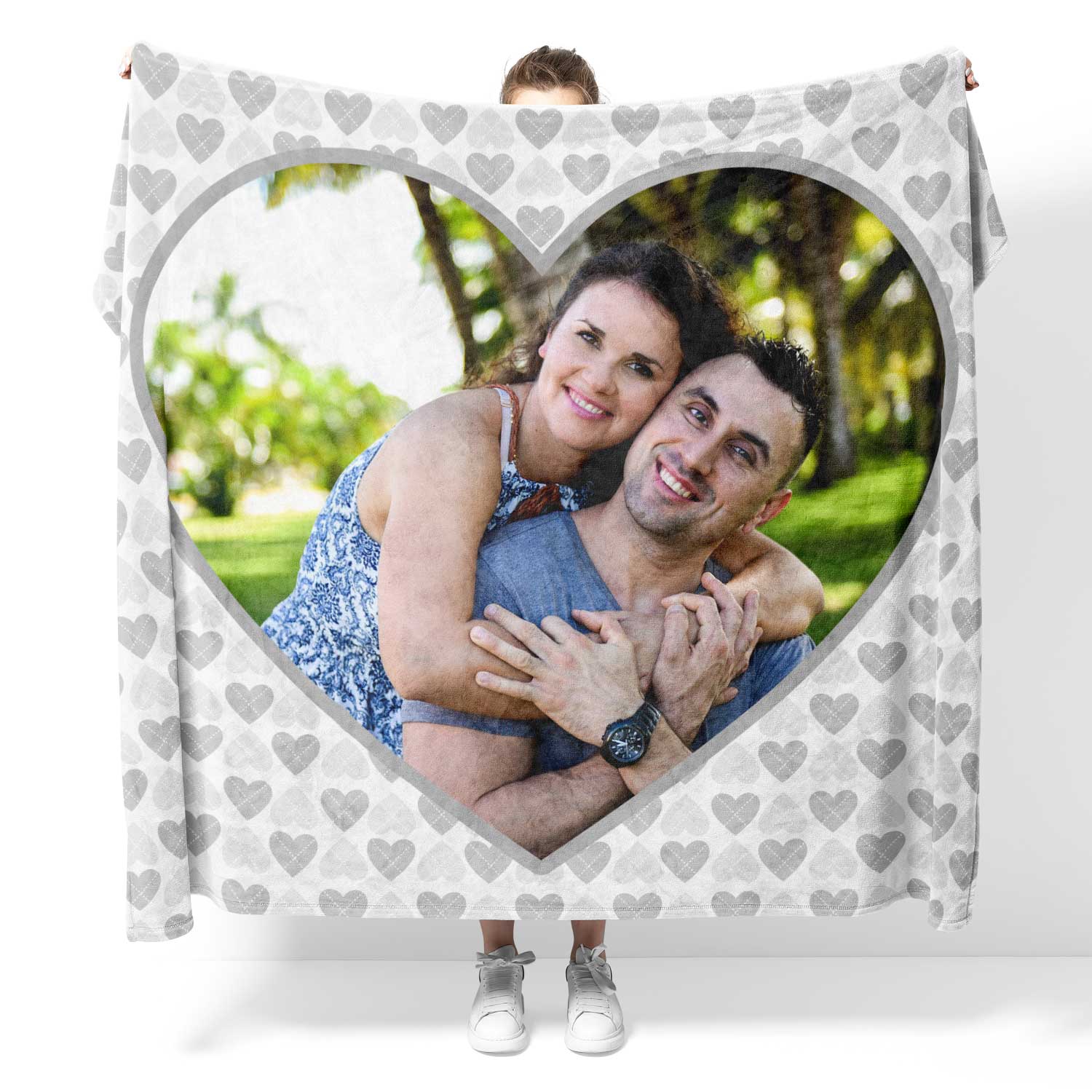 Grey Hearts Photo Blanket