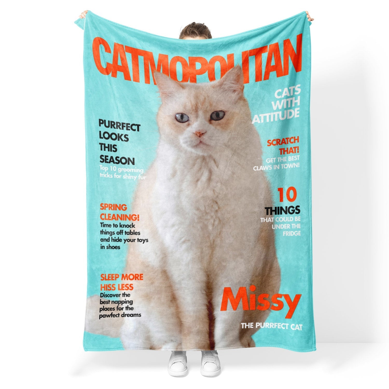 Catmopolitan Fashion Magazine Cover Personalised Cat Blanket