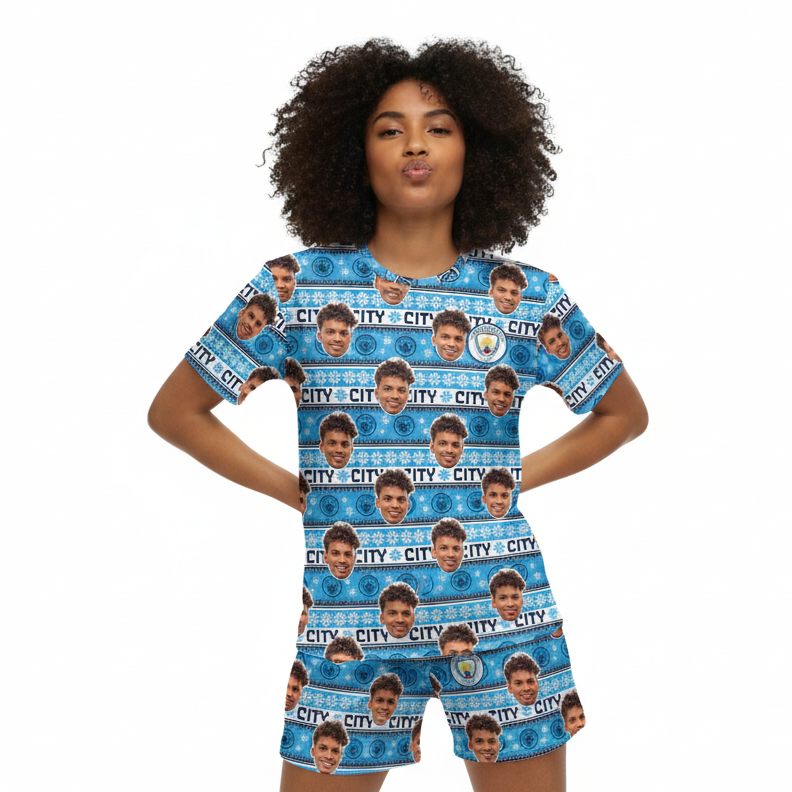Christmas Man City Women's Personalised PJs - Shorts Set