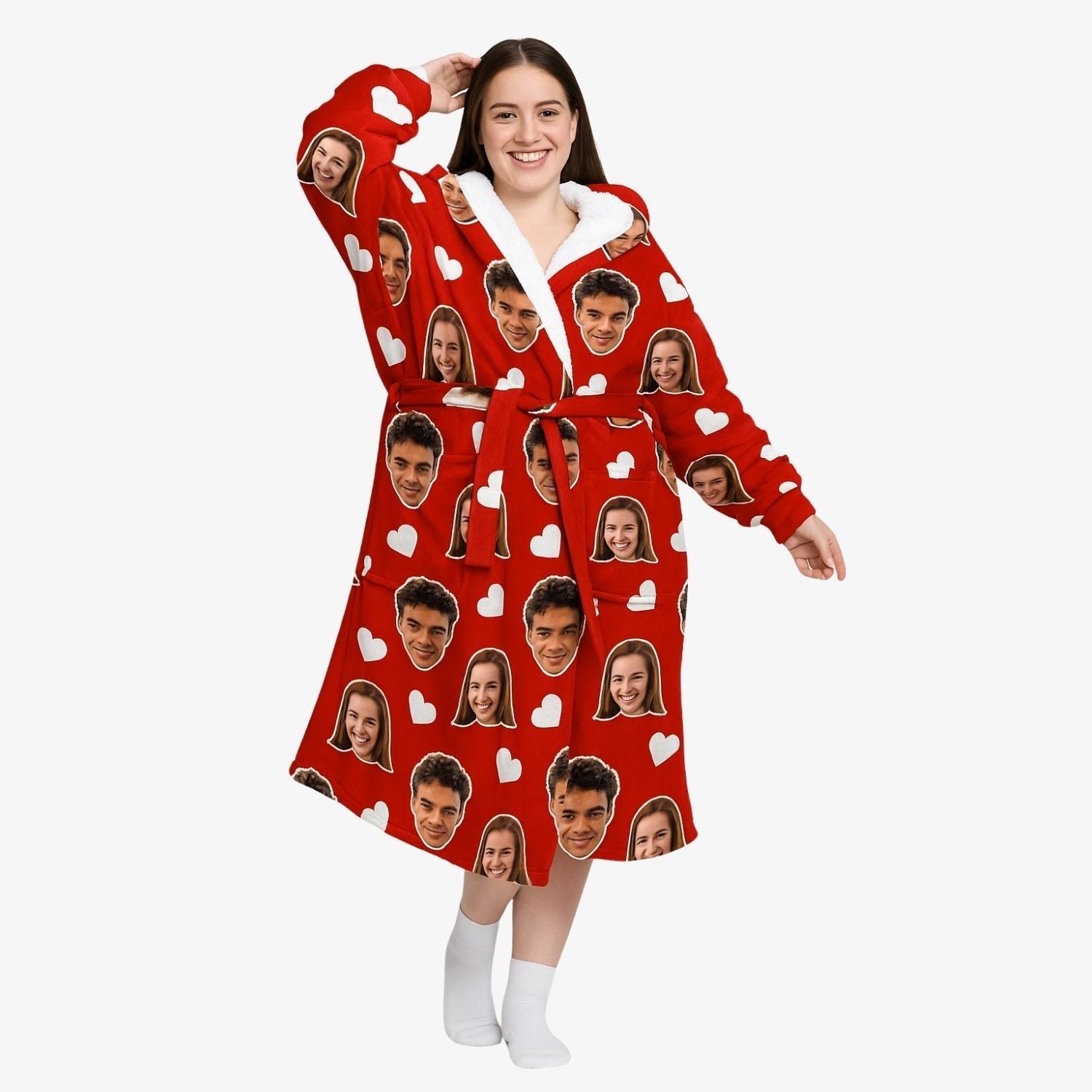 custom bath robe featuring love hearts and your photo