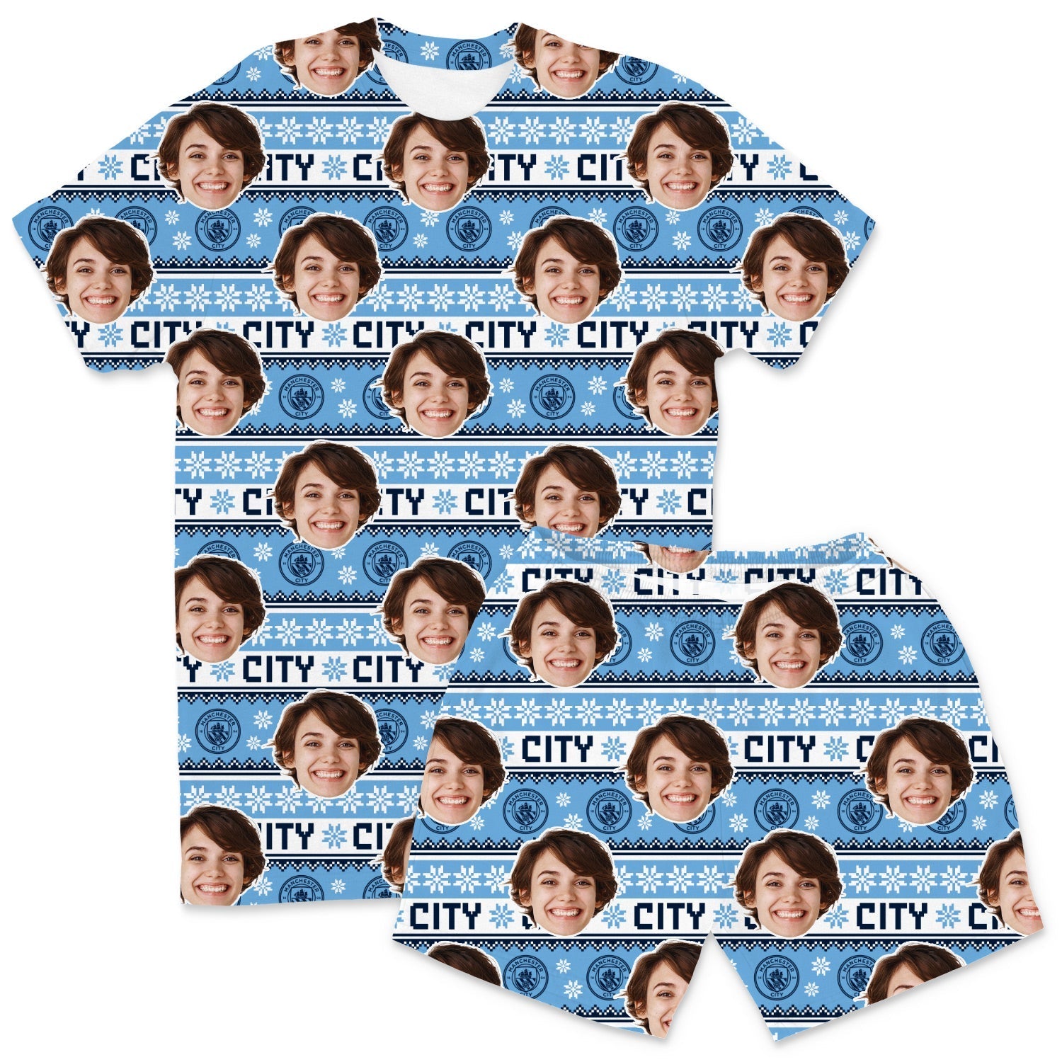 Personalised Men's Pyjamas - Xmas Man City Men's PJ Shorts Set