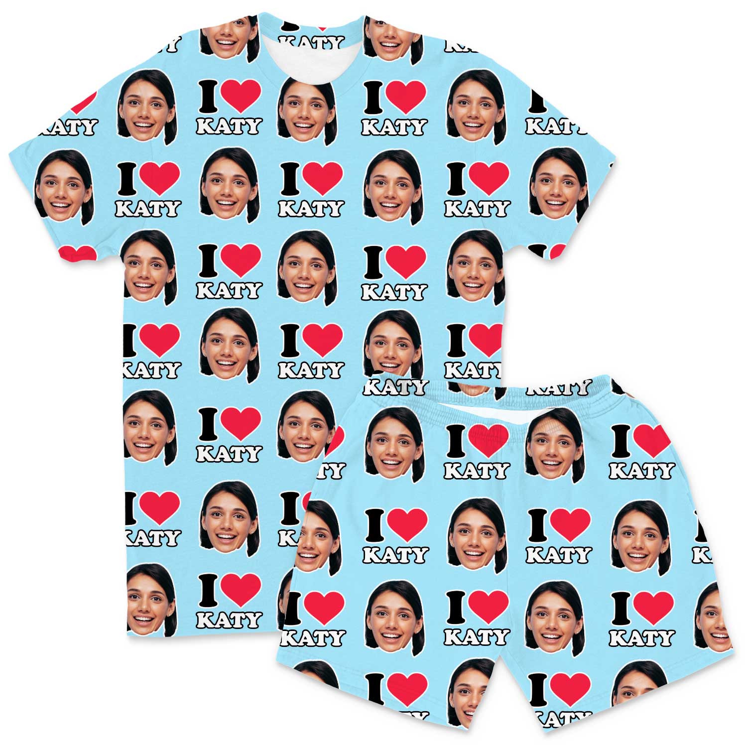I Heart [Name] Face Men's PJ Shorts Set