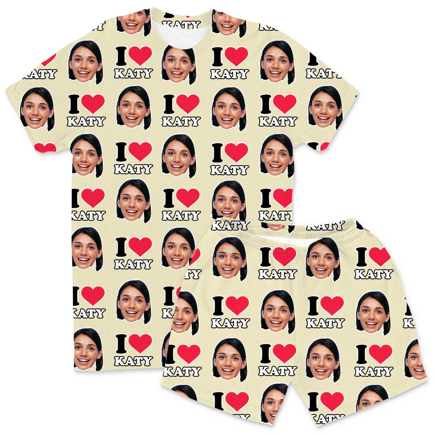 I Heart Name & Face Men's Personalised PJs - Shorts Set