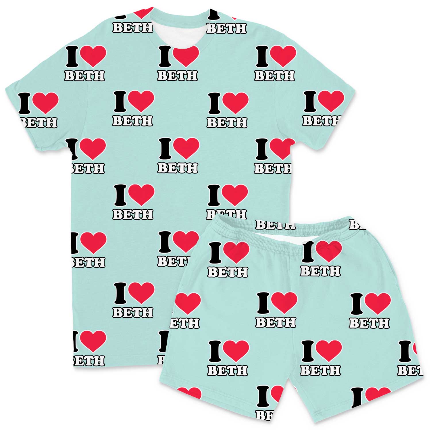 Men's I Heart Name Personalised PJs - Shorts Set