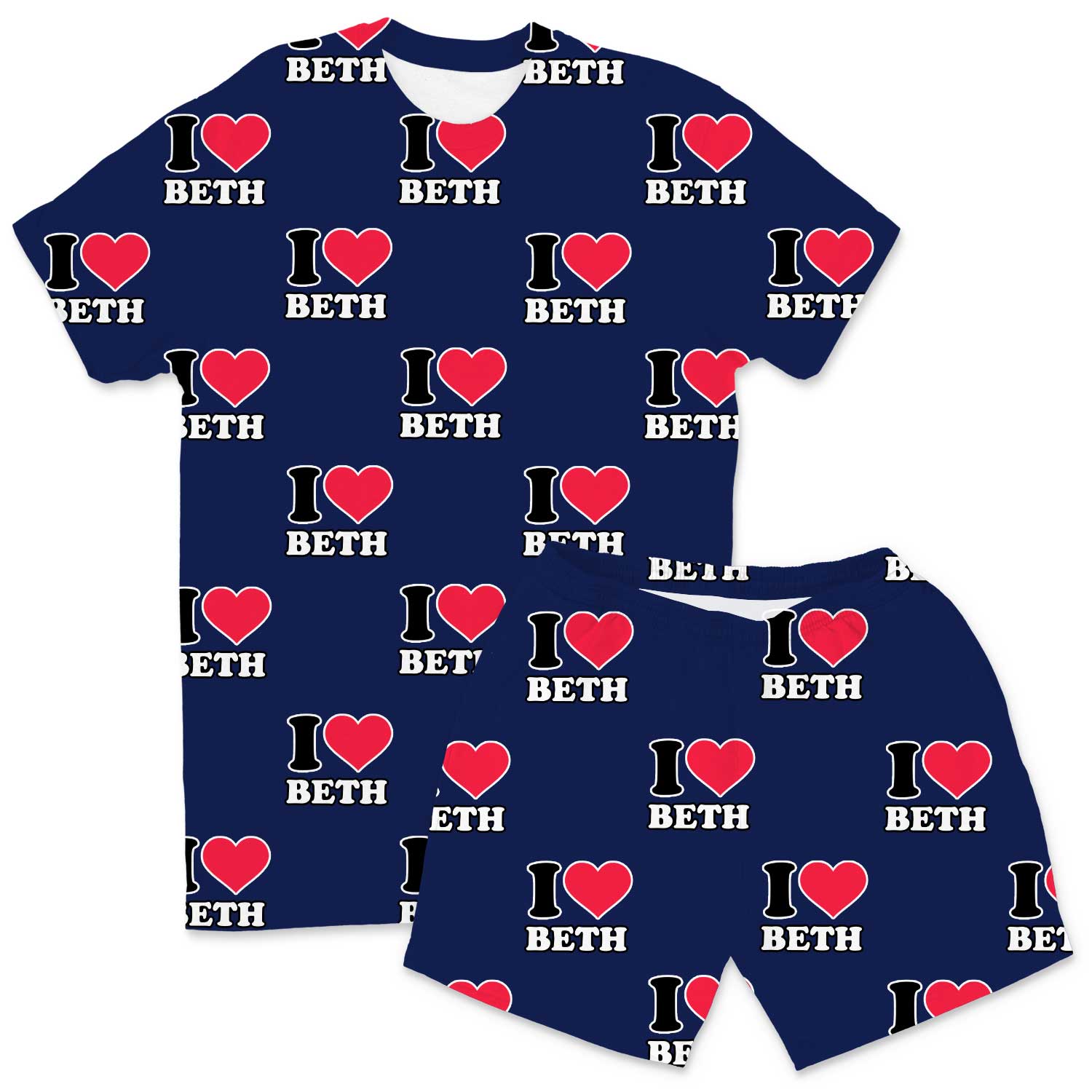 Men's I Heart Name Personalised PJs - Shorts Set