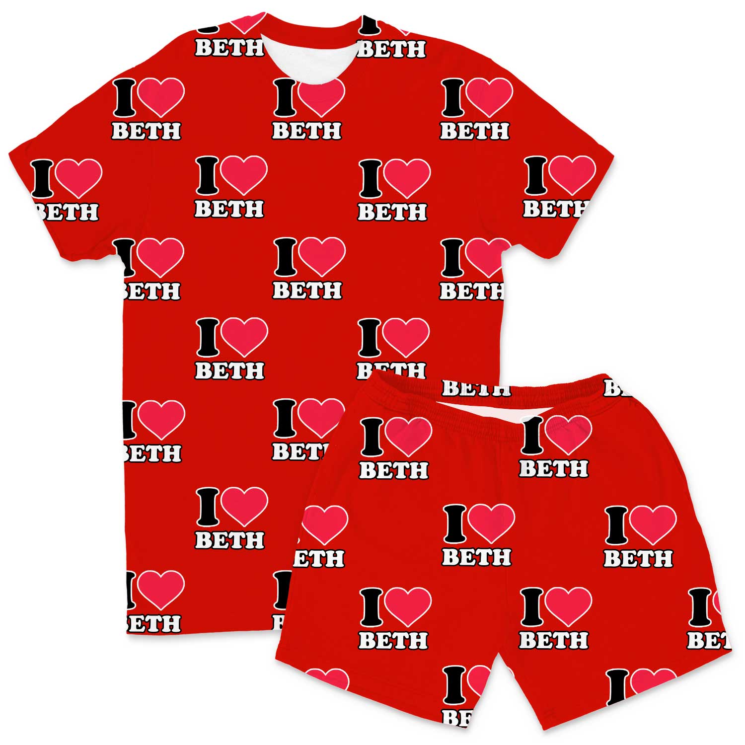 Men's I Heart Name Personalised PJs - Shorts Set