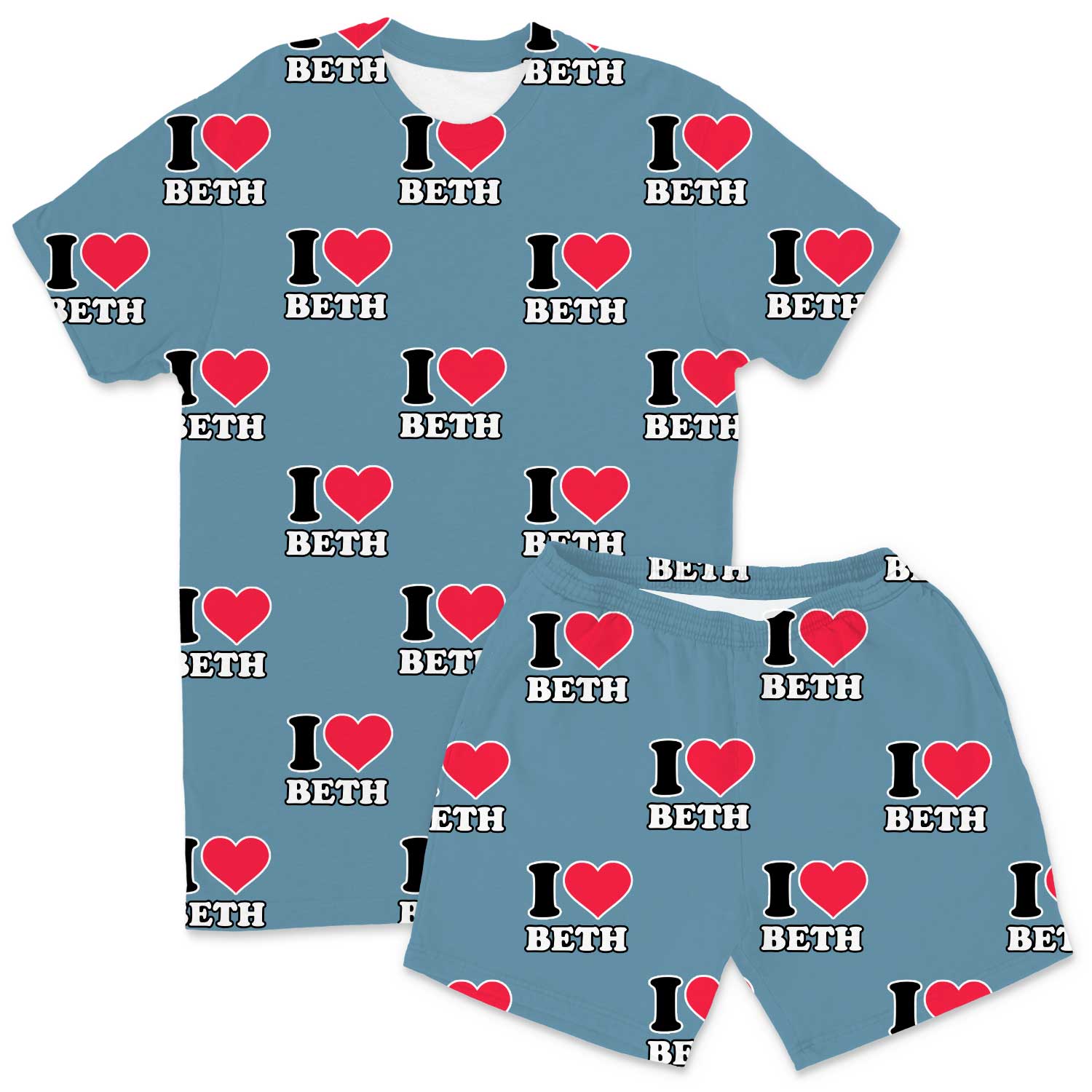 Men's I Heart Name Personalised PJs - Shorts Set