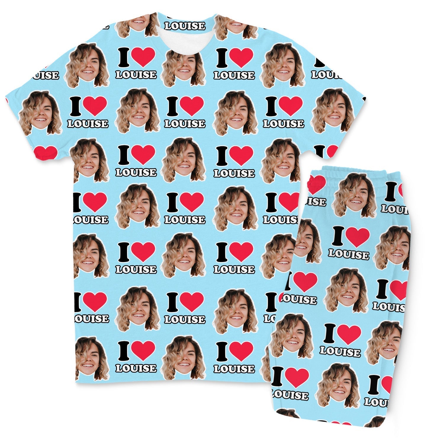 I Heart Name & Face Men's Personalised PJs - Trousers Set