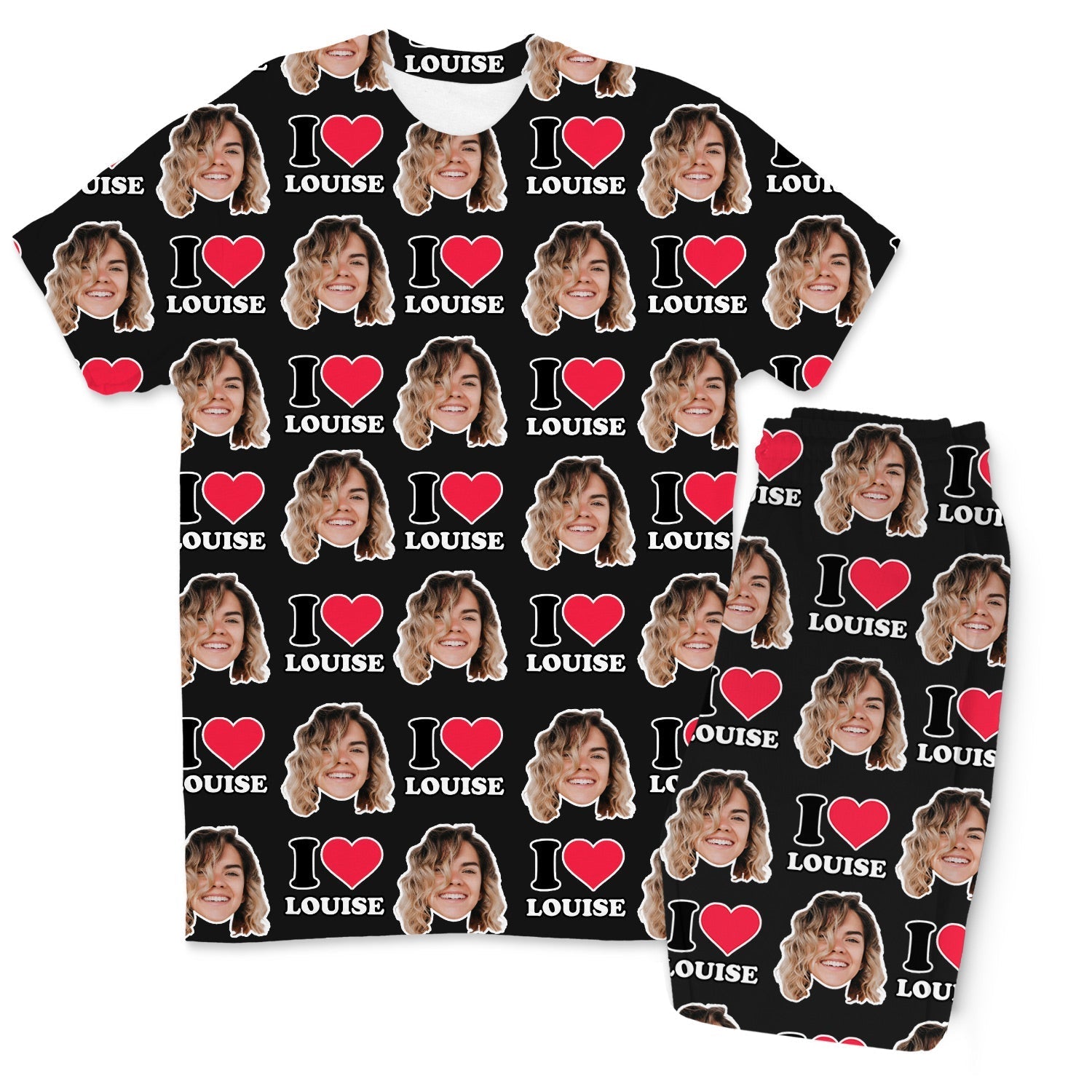 I Heart Name & Face Men's Personalised PJs - Trousers Set