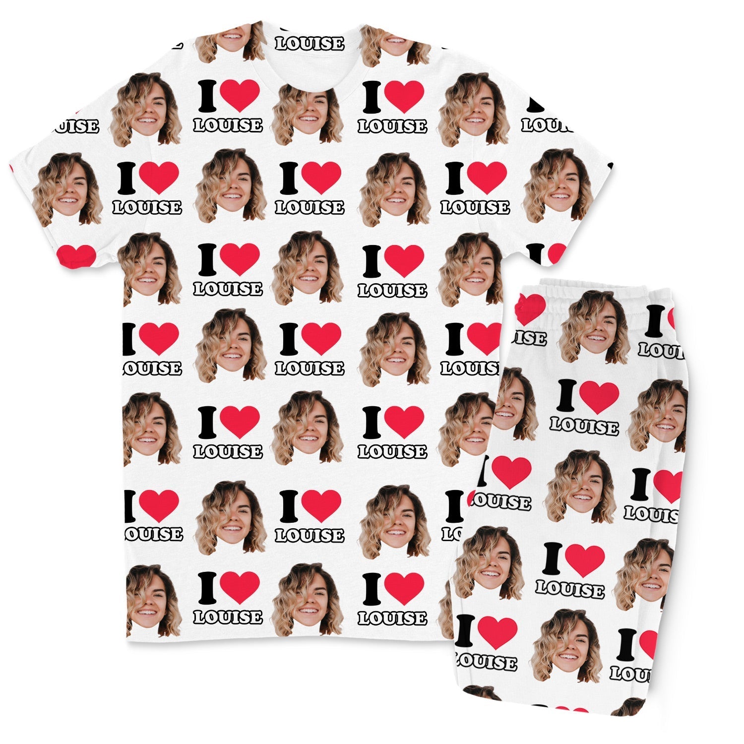 I Heart Name & Face Men's Personalised PJs - Trousers Set