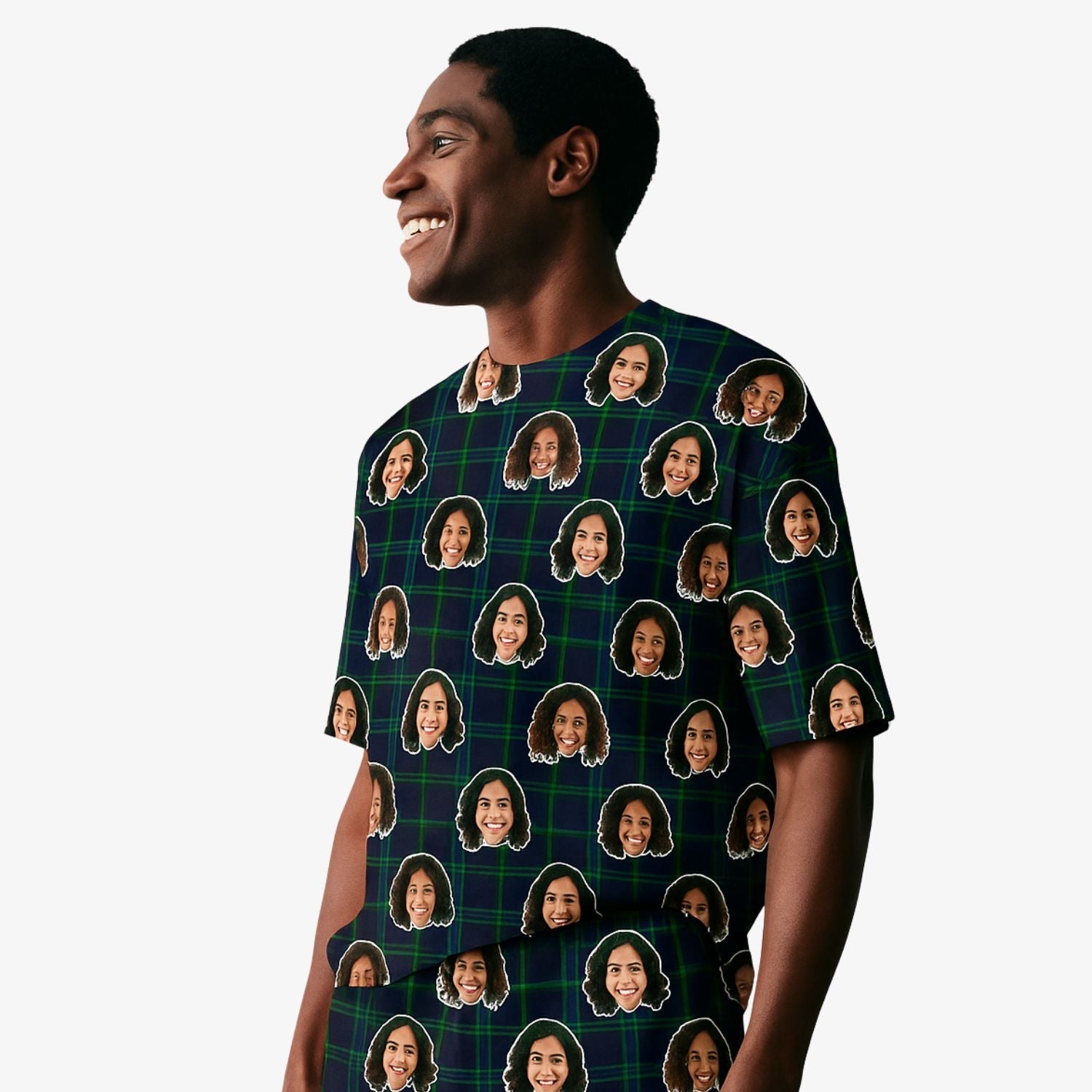 Men's Navy Tartan Personalised PJs - Shorts Set