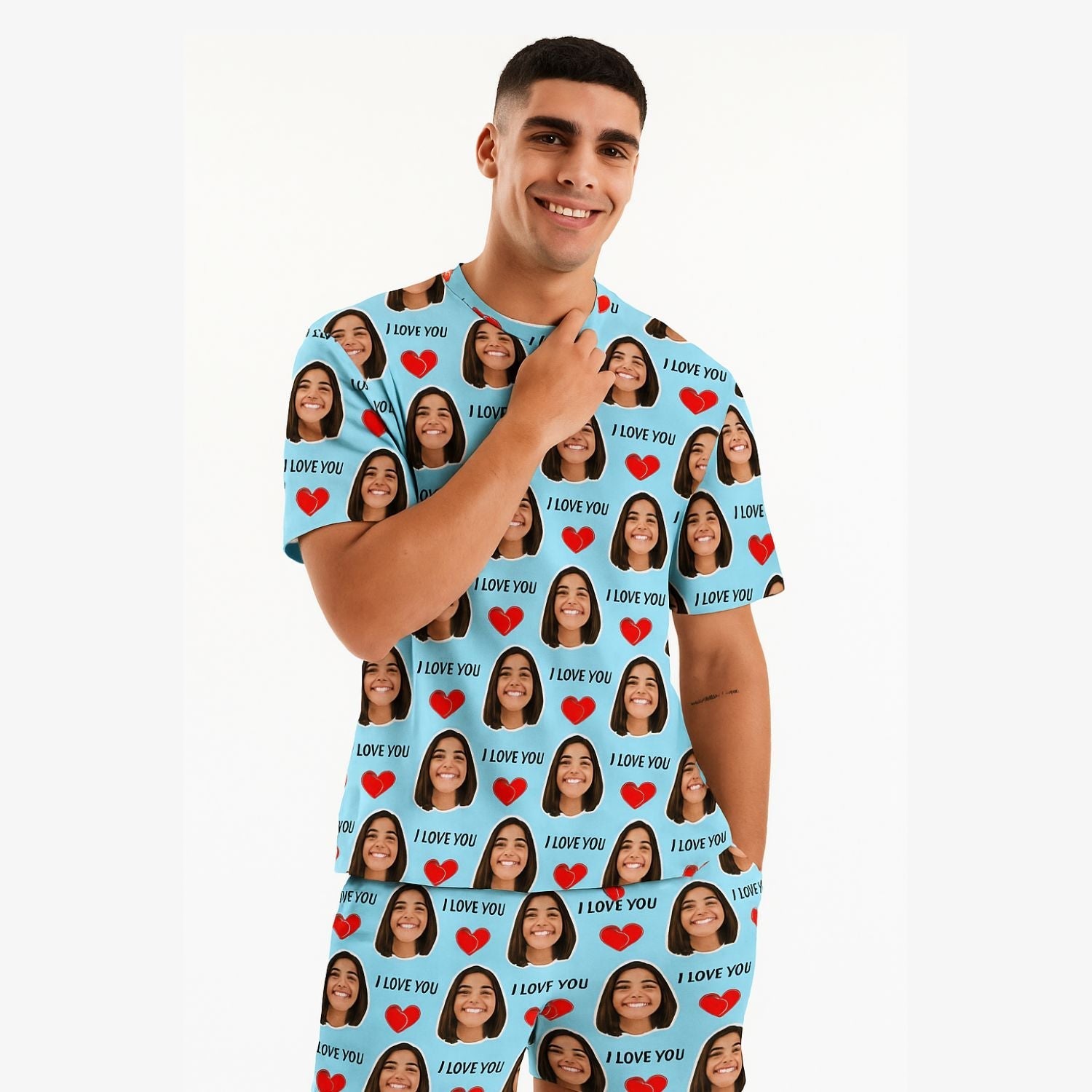 Men's I Love You Personalised PJs - Shorts Set