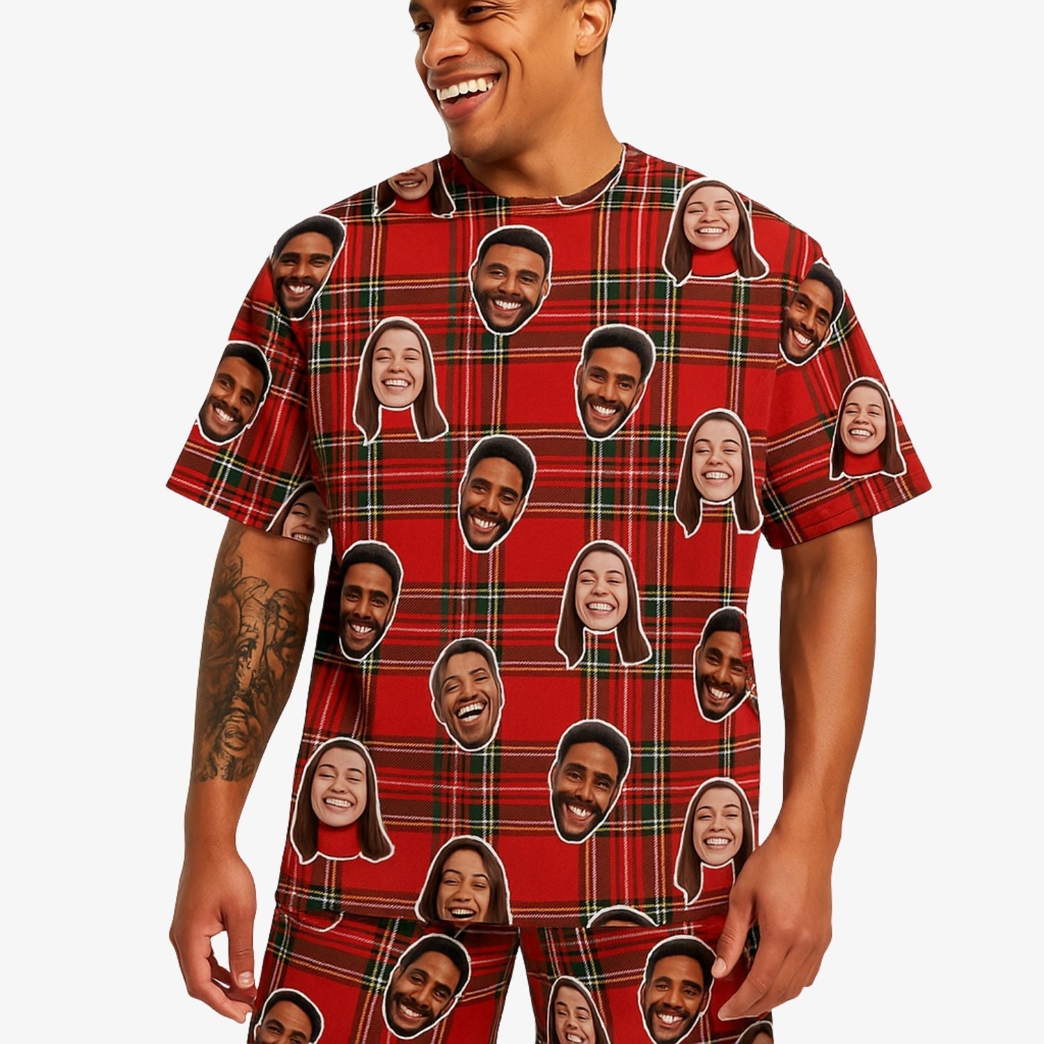 Men's Red Tartan Personalised PJs - Shorts Set