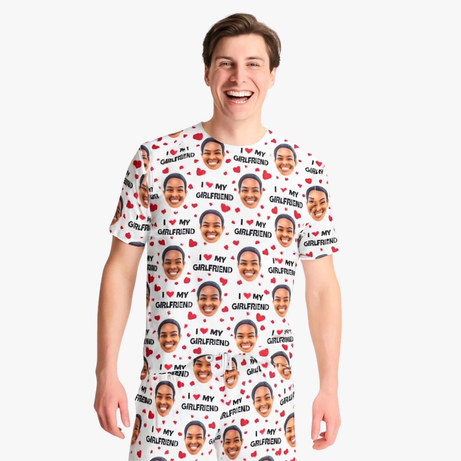 Men's I Love My Girlfriend personalised PJs - Shorts Set