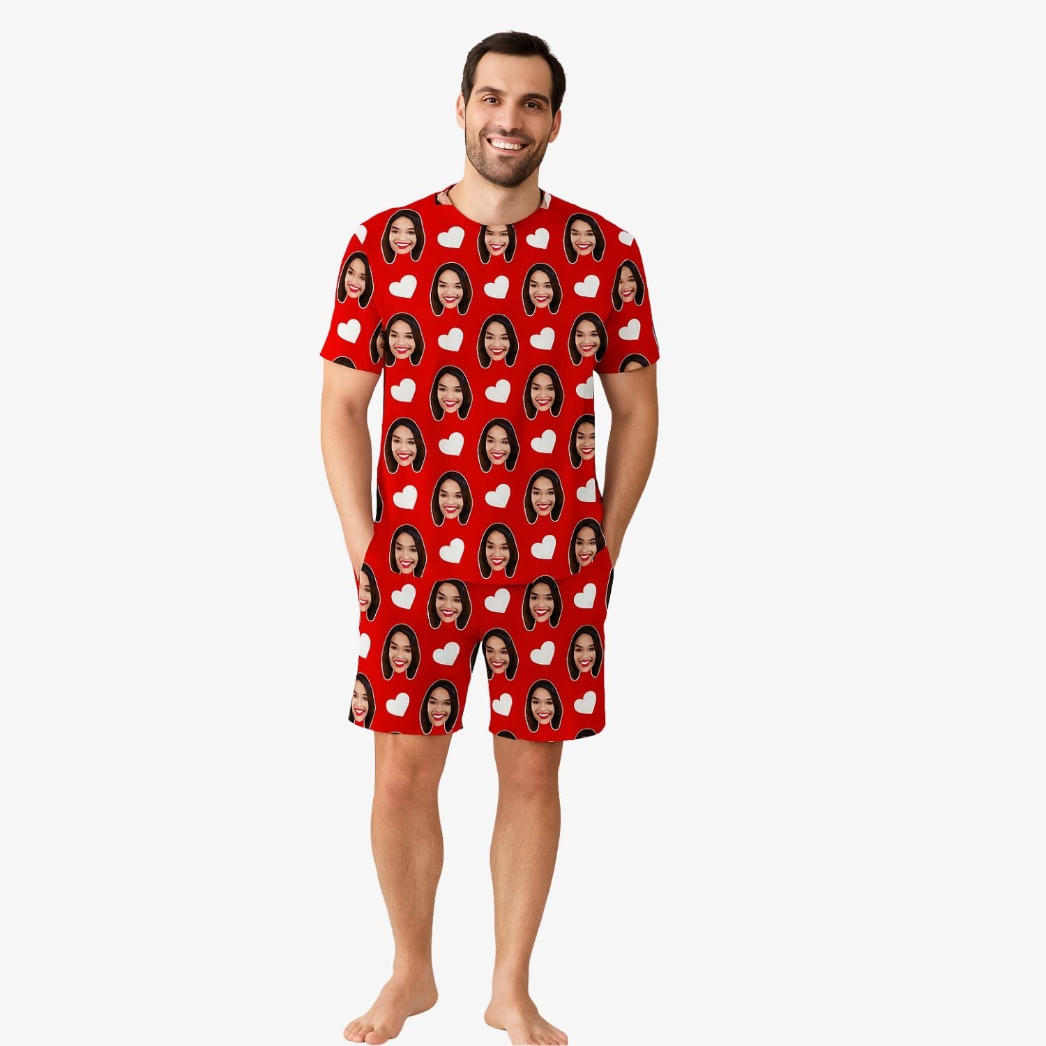 Men's White Hearts Personalised Pyjamas