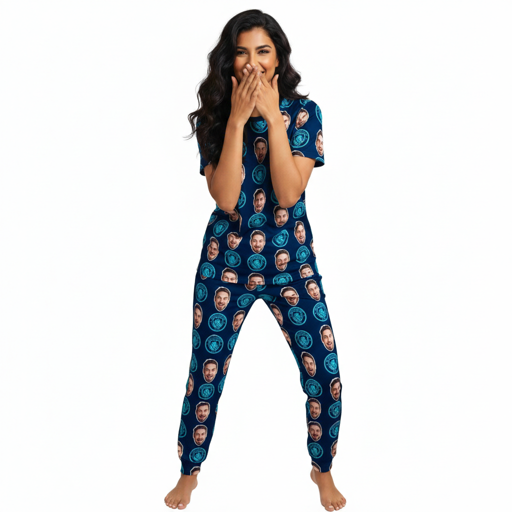 Navy Man City Personalised Women's Pyjamas - Trouser Set