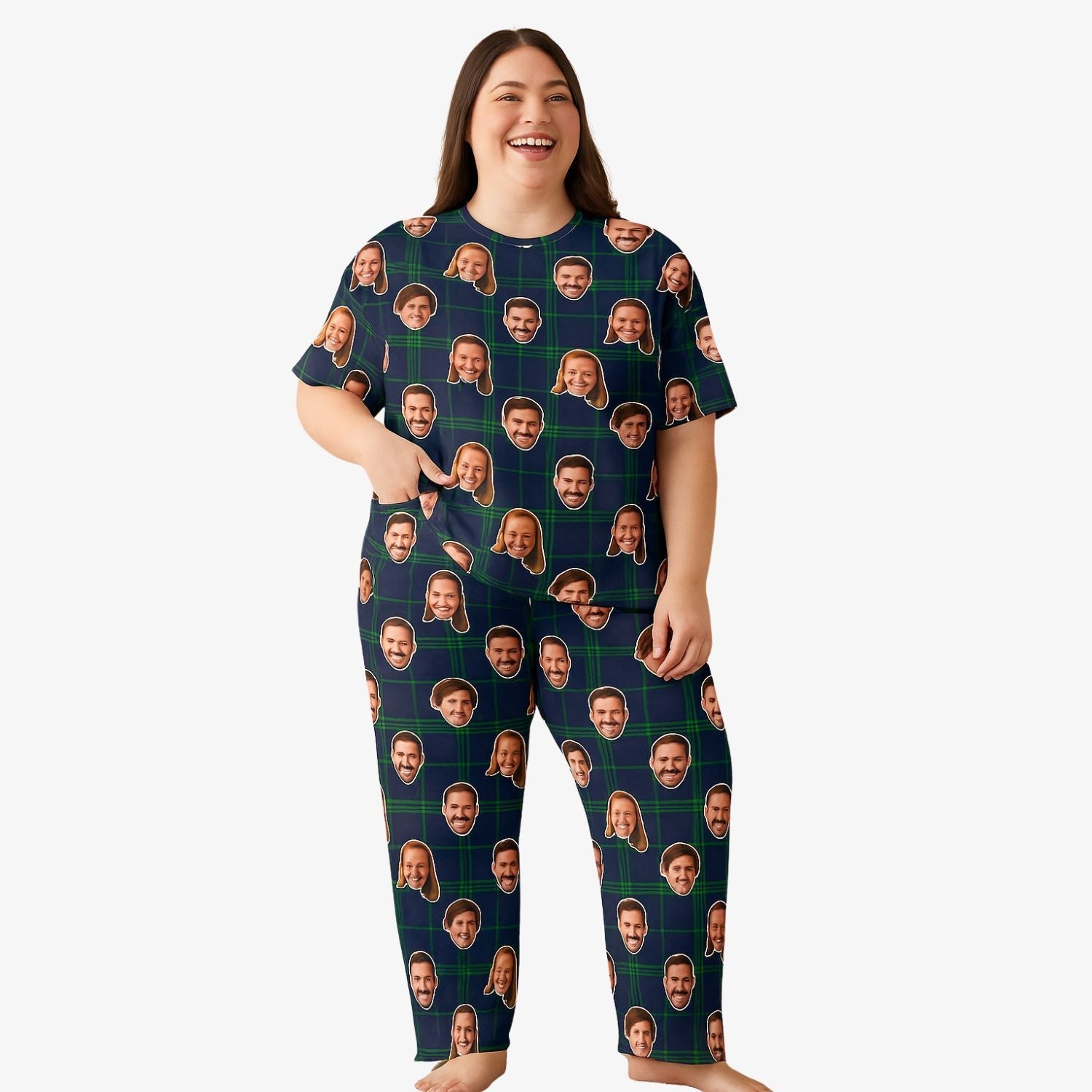 Women's Navy Tartan Personalised Pyjamas - Trouser Set