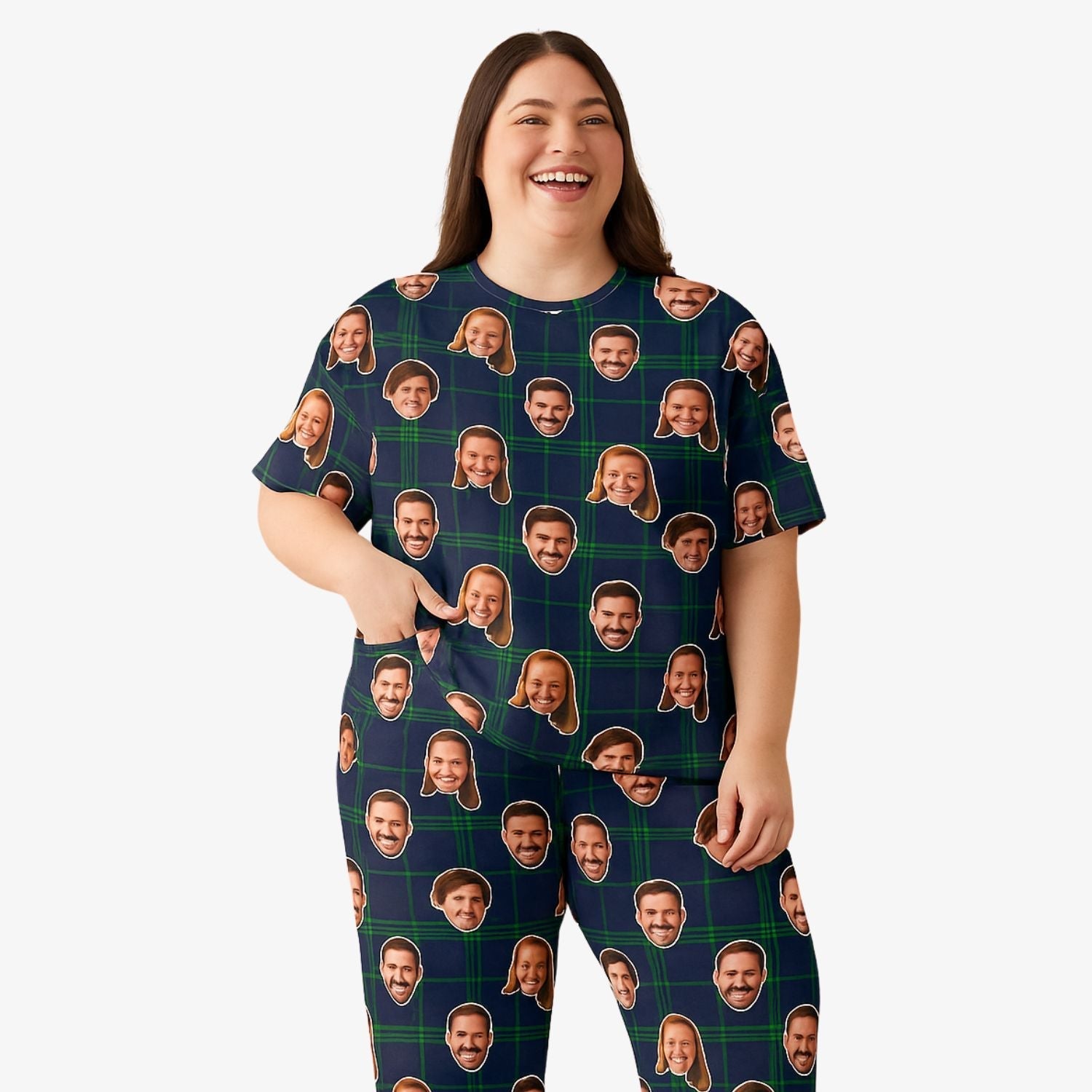 Women's Navy Tartan Personalised Pyjamas - Trouser Set