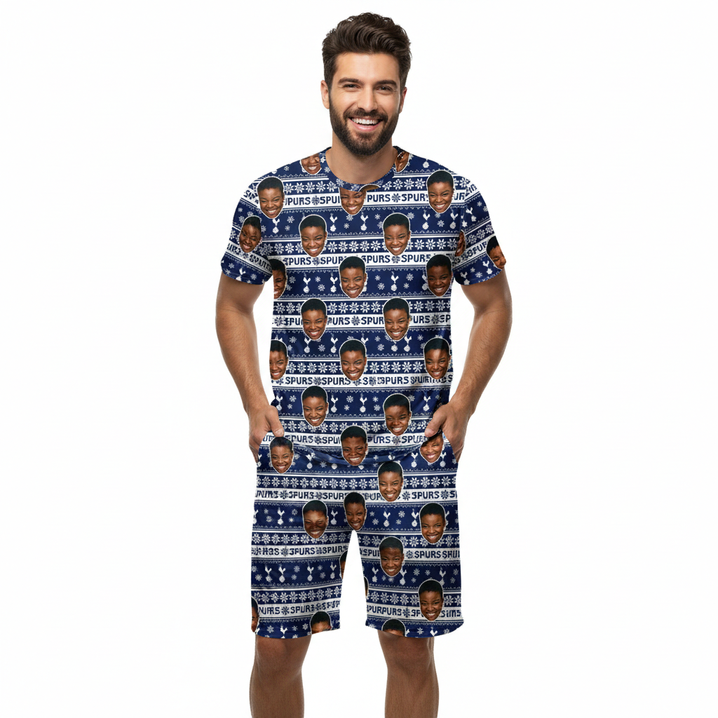 Personalised Men's Pyjamas - Spurs Christmas Men's PJ Shorts Set