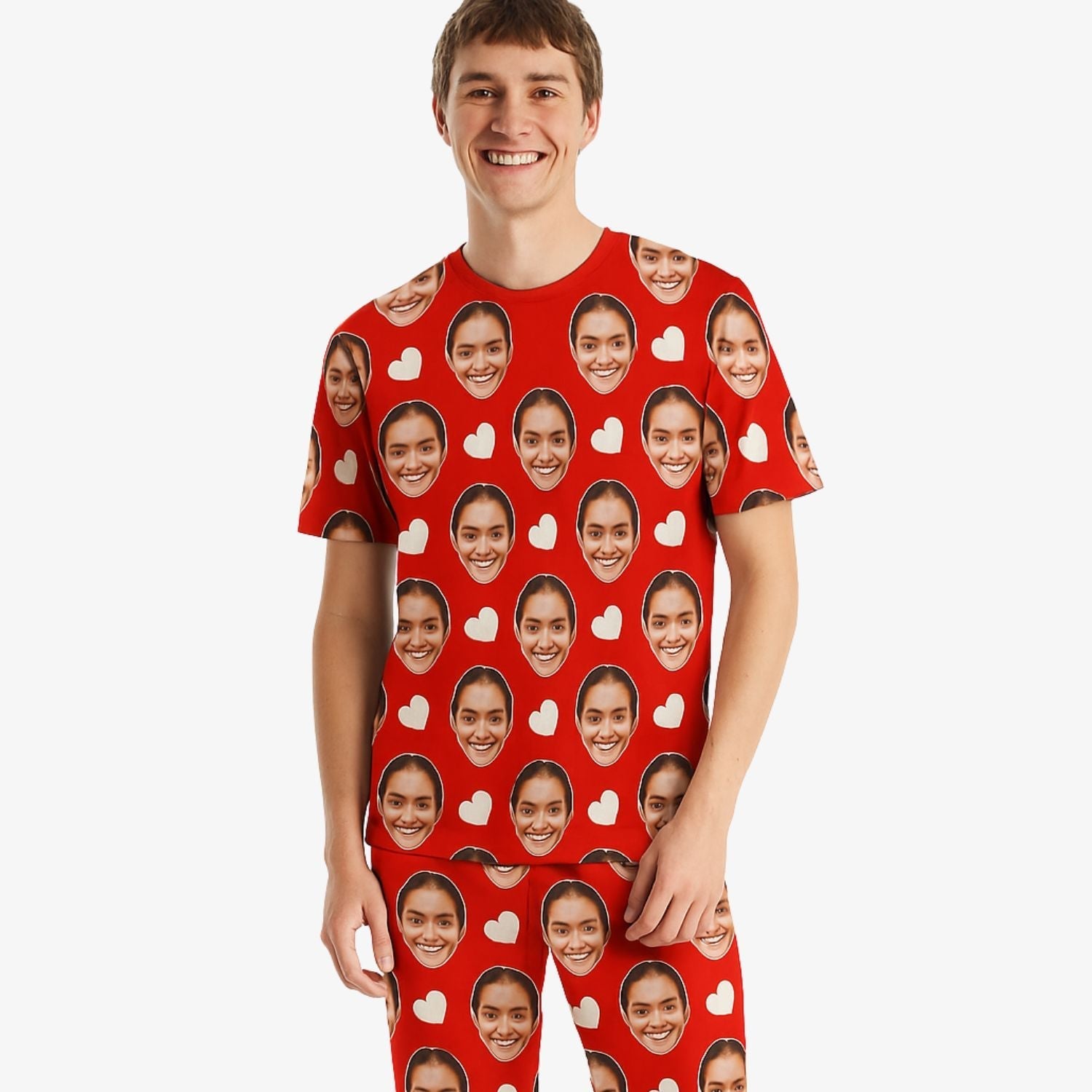 Men's White Hearts Personalised Pyjamas