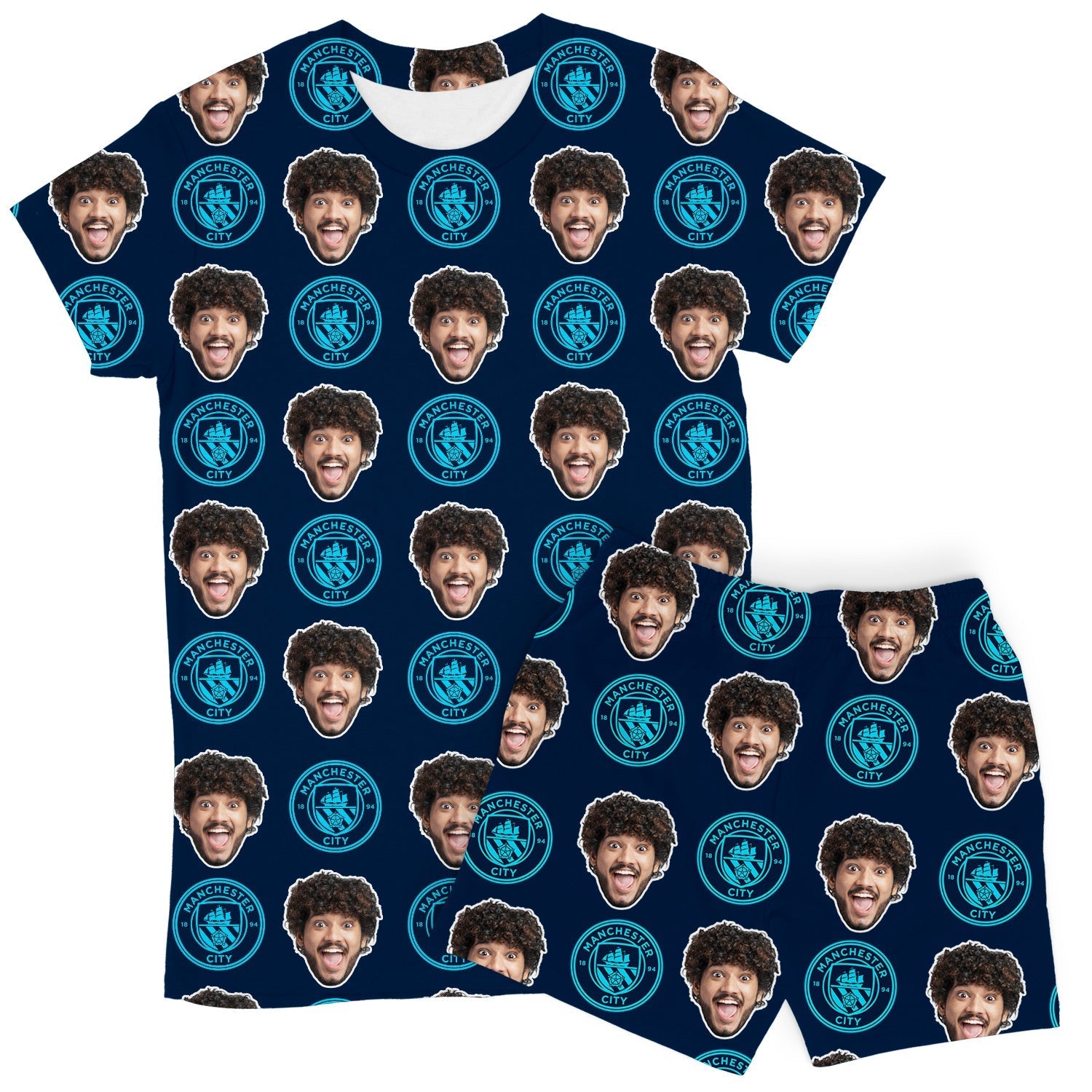 Navy Man City Women's Personalised PJs - Shorts Set