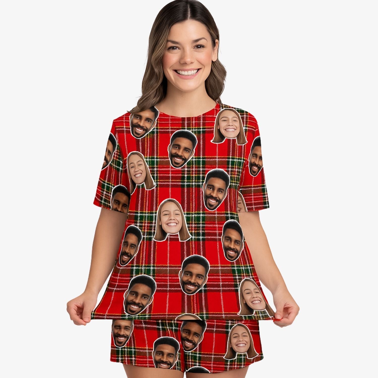 Women's Red Tartan Personalised PJs - Shorts Set