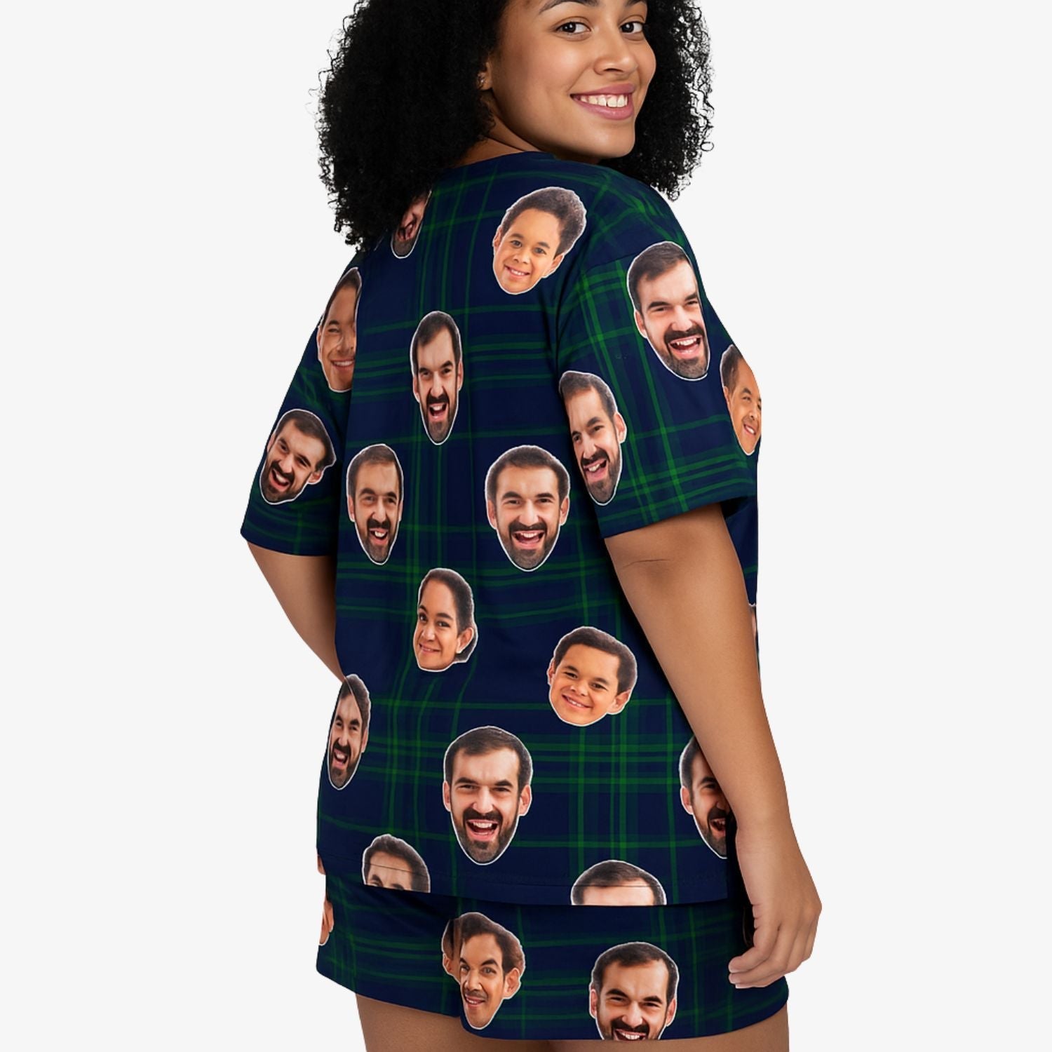 Women's Navy Tartan Personalised PJs - Shorts Set