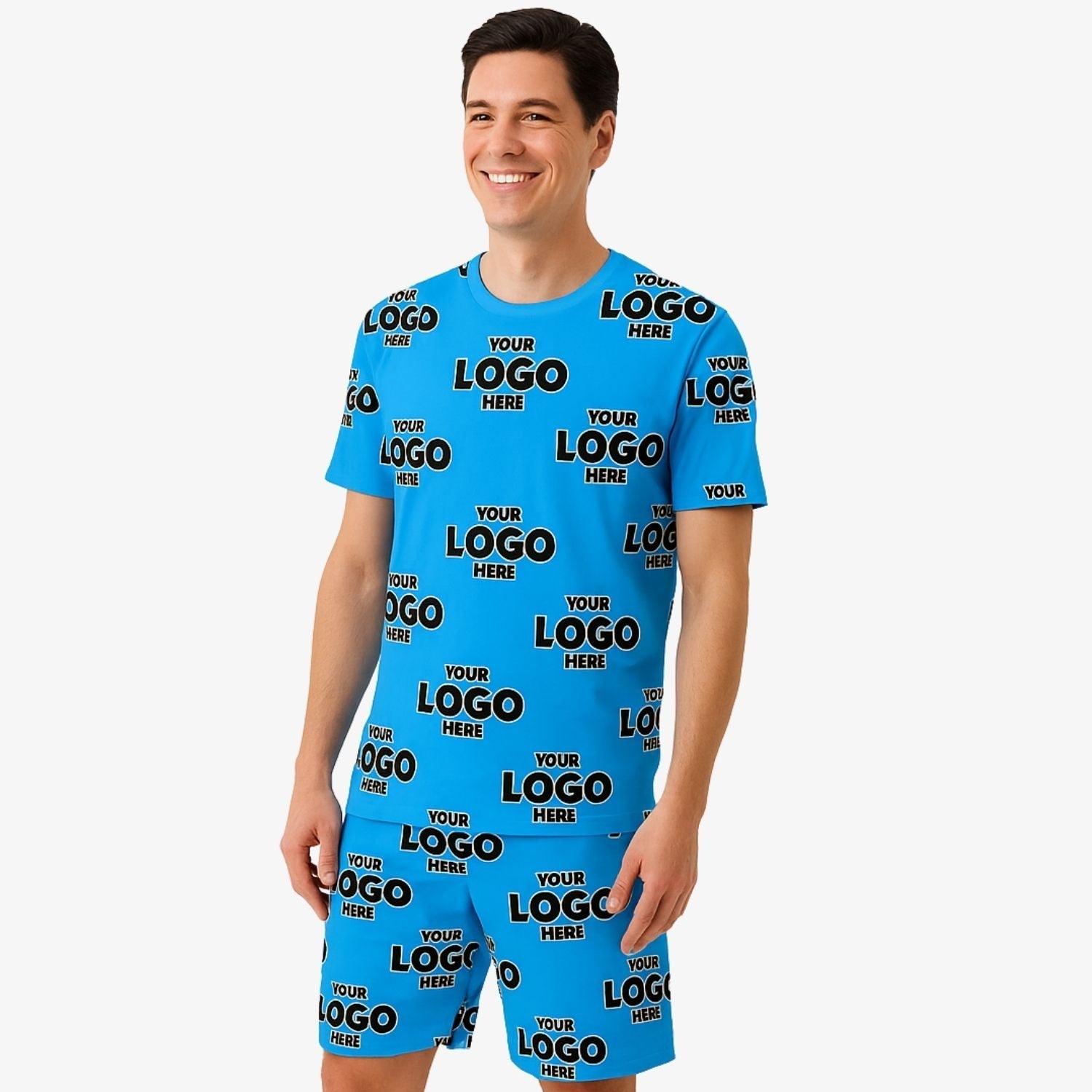 Your Logo Pattern Men's PJ Shorts Set