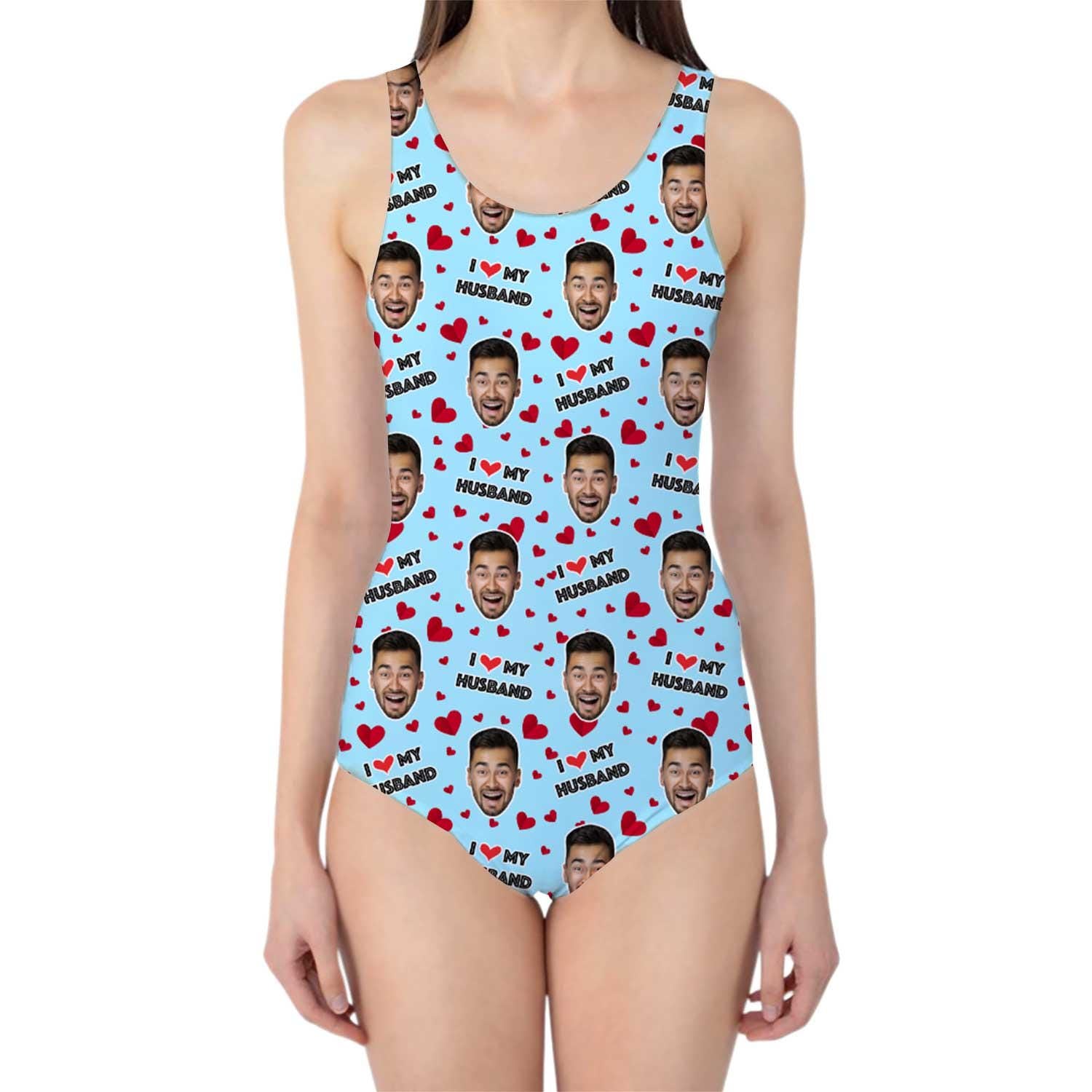 I Love My Husband Swimsuit Personalised With Face