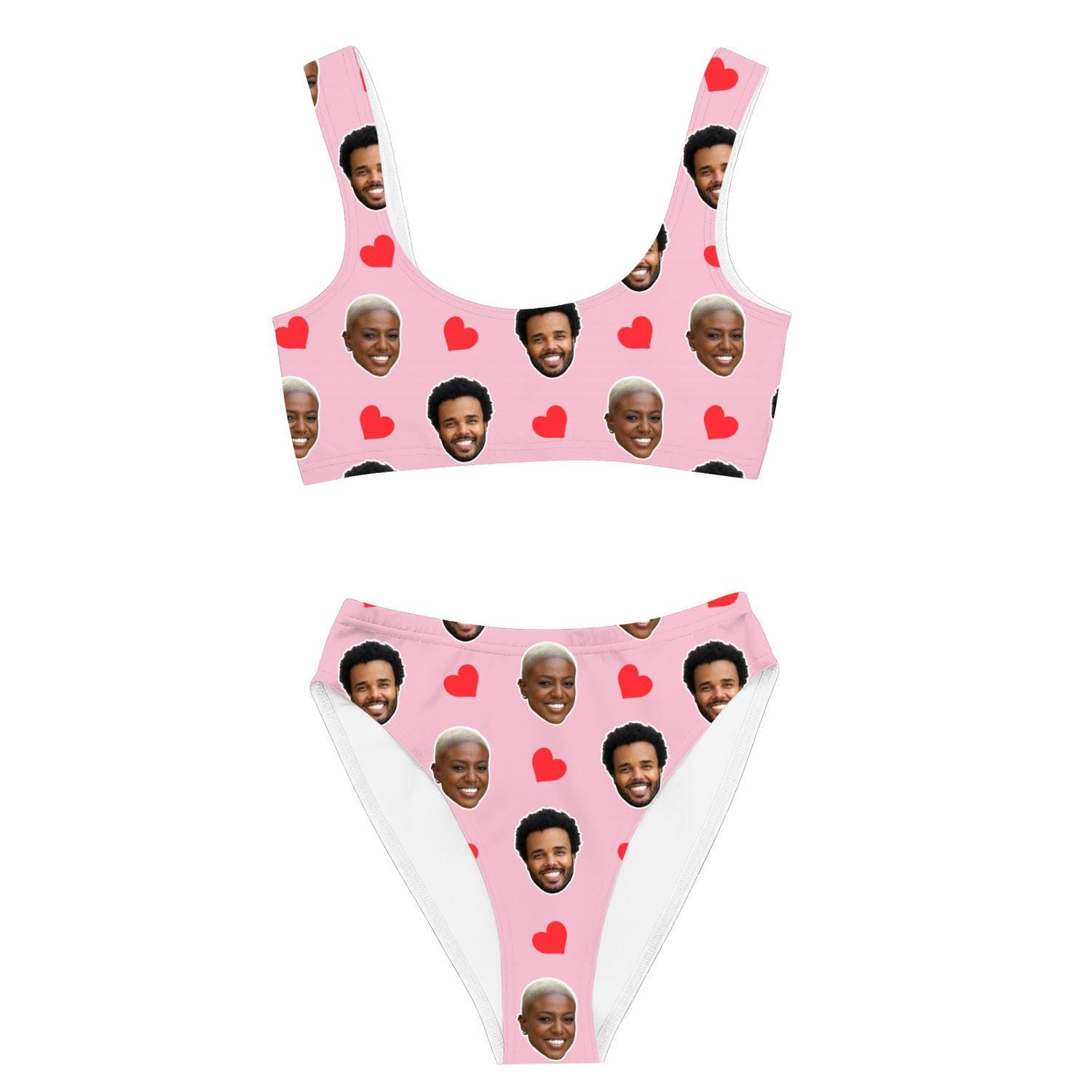 Red Hearts Custom White Bikini Set