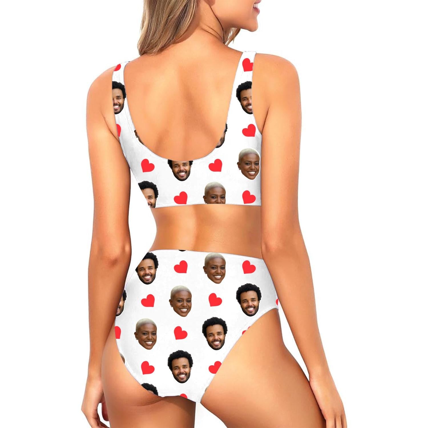 Red Hearts Custom White Bikini Set
