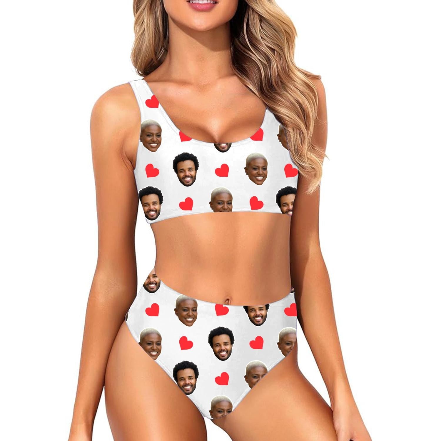 Red Hearts Custom White Bikini Set