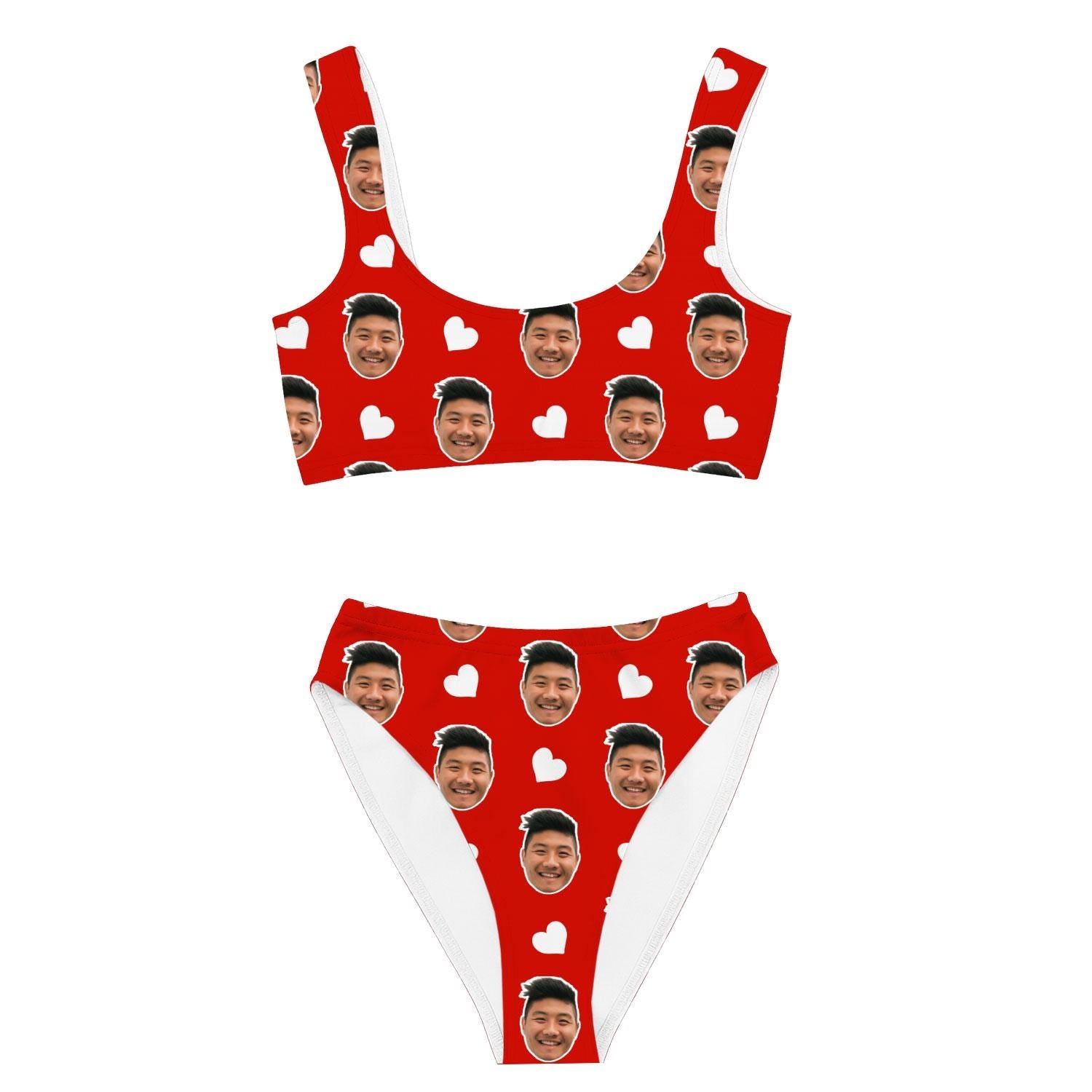 White Hearts Custom Red Bikini Set