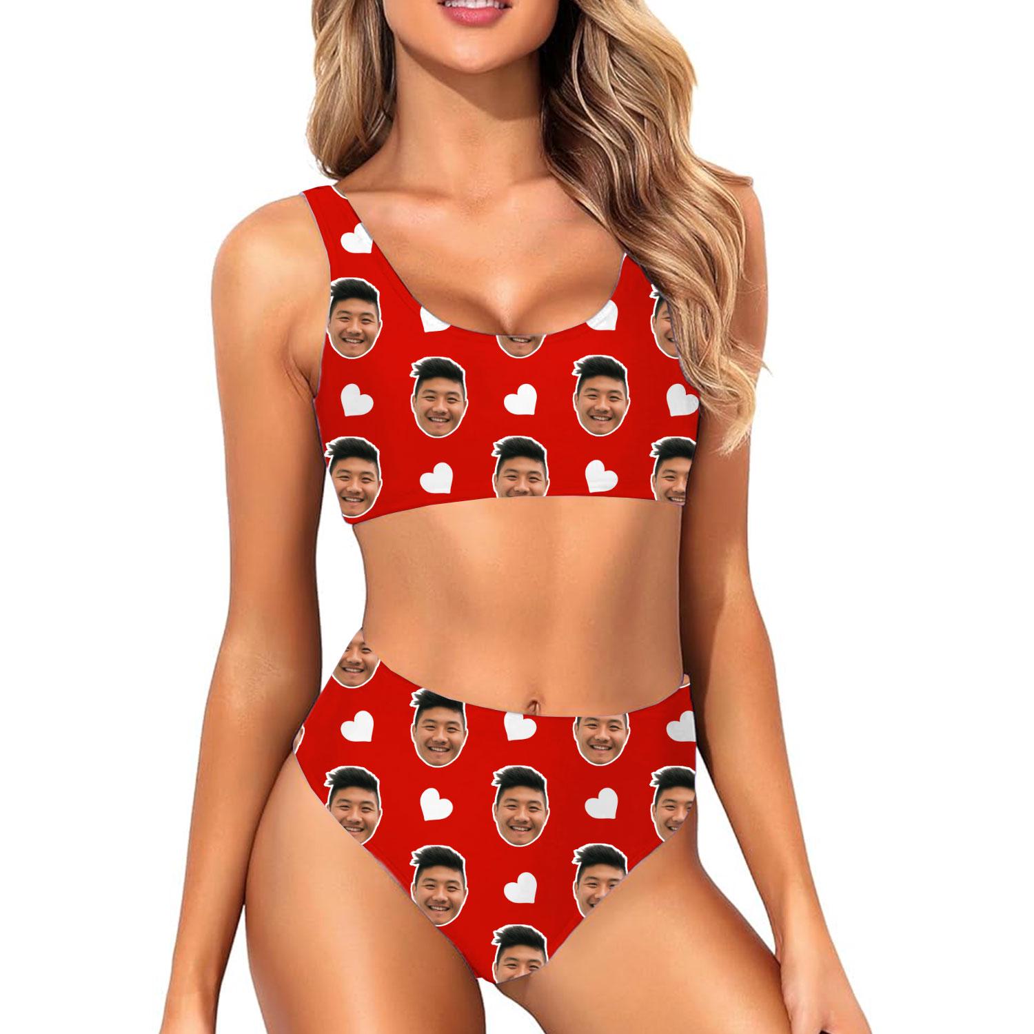 White Hearts Custom Red Bikini Set