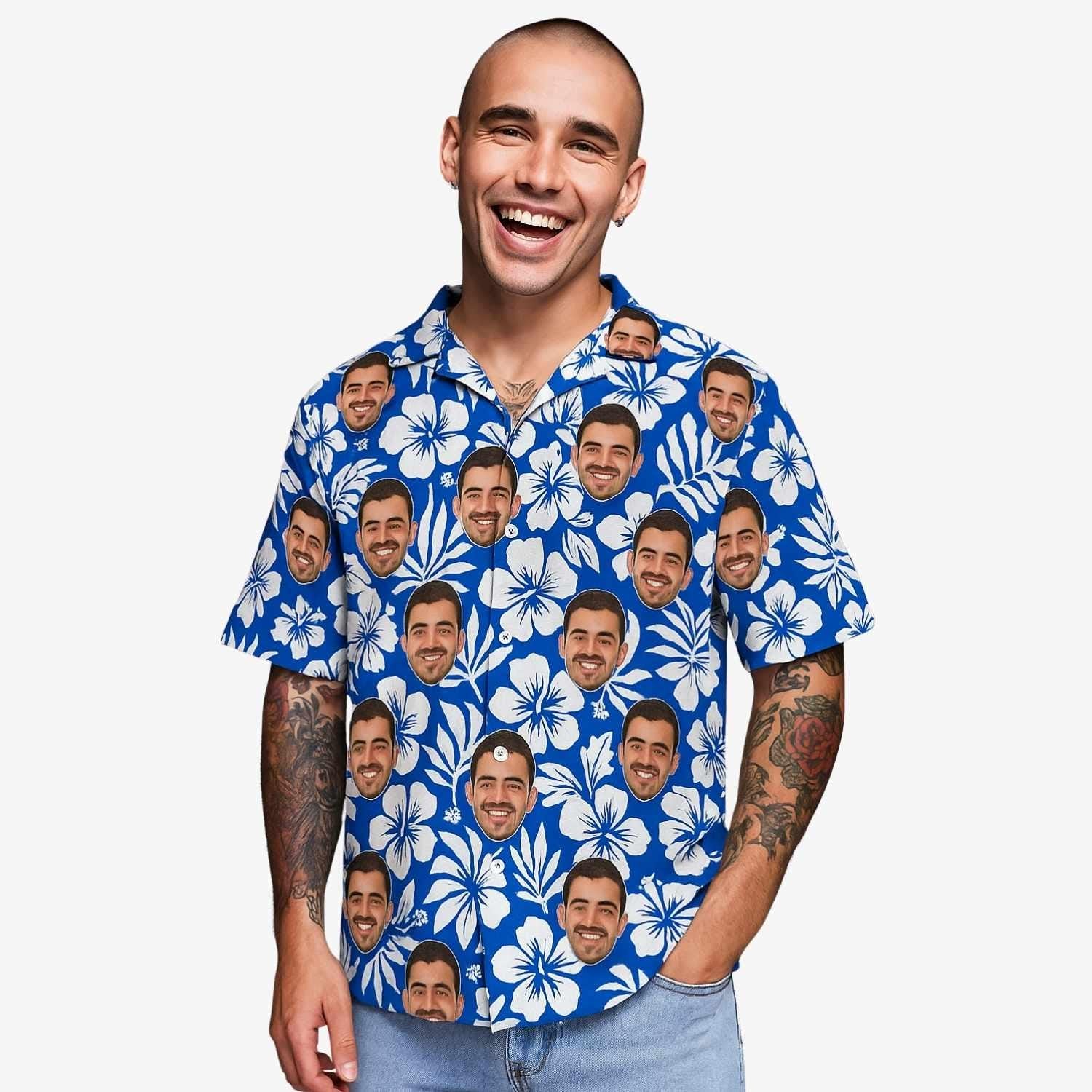Blue Custom Faces Hawaiian Shirt