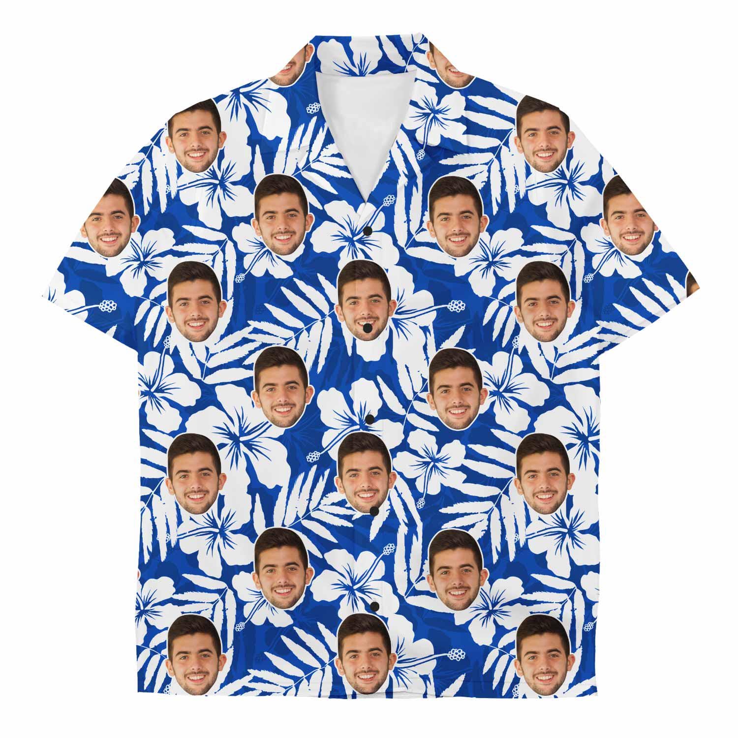 Blue Custom Faces Hawaiian Shirt