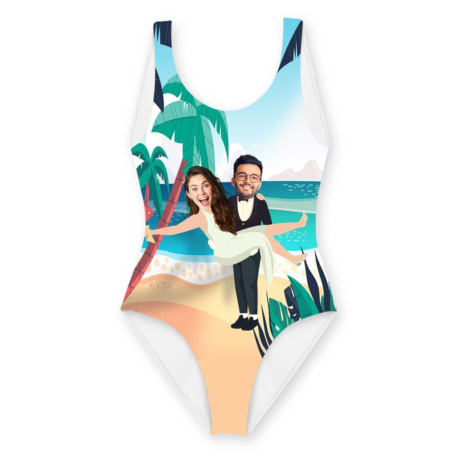 Bride and Groom Wedding Swimsuit Personalised With Faces