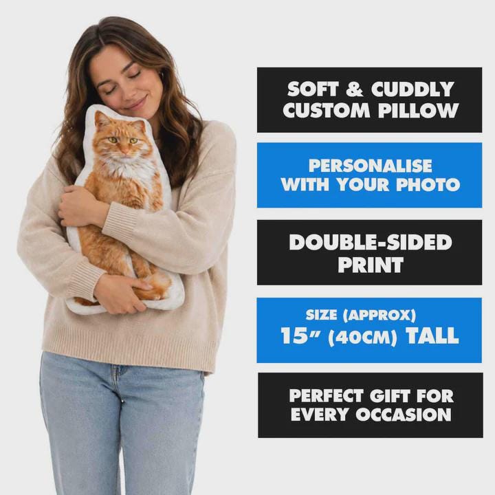 Cat Photo Face Pillow | Personalised Cat Pillow | Custom Pet Shaped Cushion