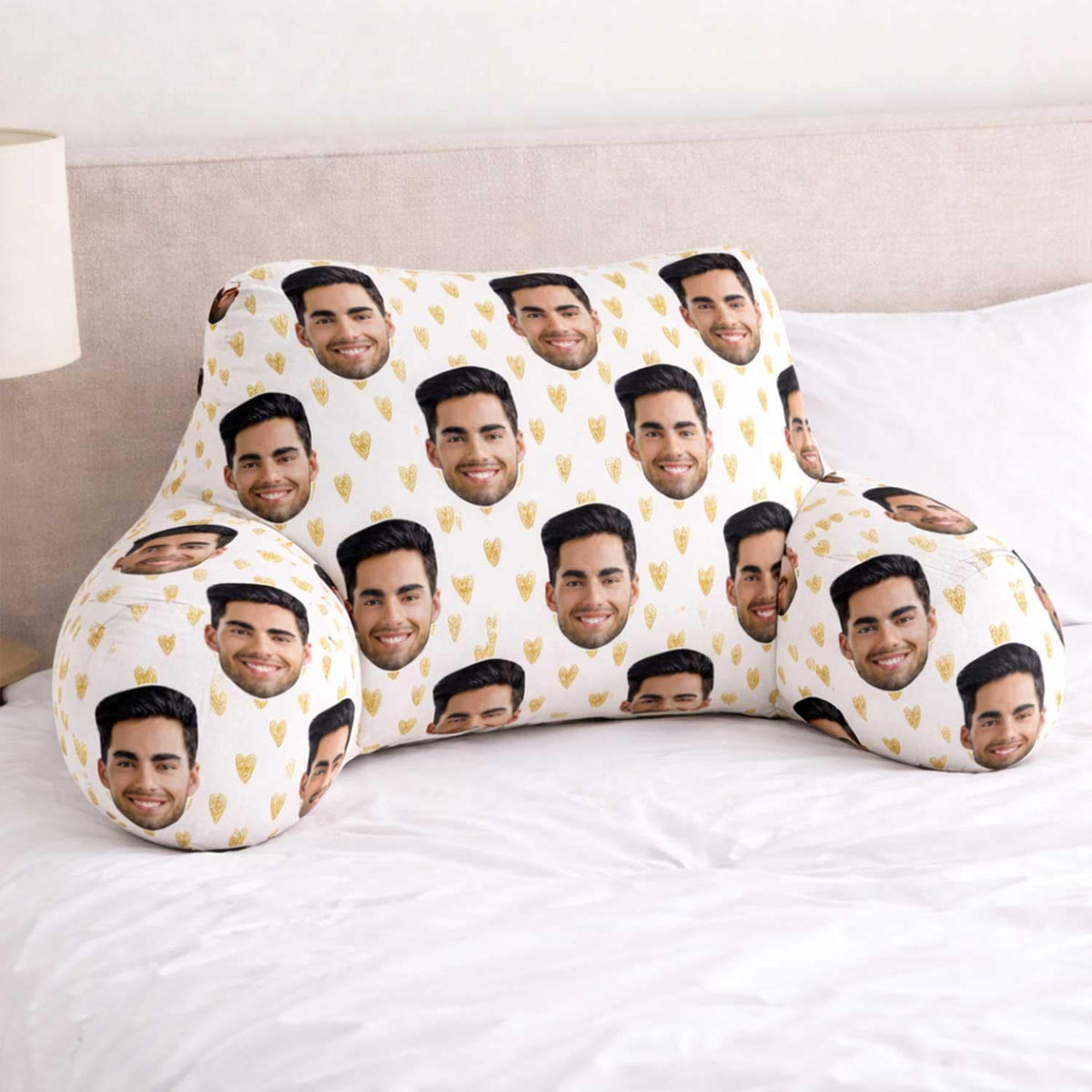 Personalised Gold Hearts Cuddle Cushion