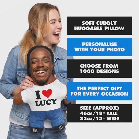 I Love Name Face Pillow Personalised Teddy Bear