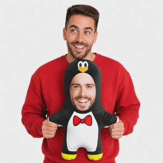 Penguin Face Pillow Personalised Teddy Bear | Custom Photo Teddy Bear | Penguin Gift