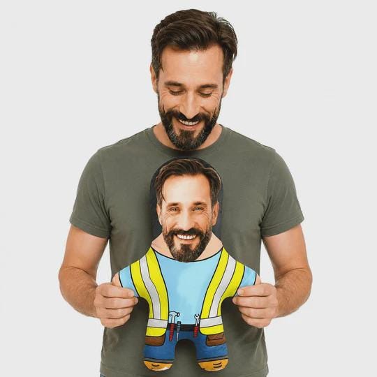 Builder Face Pillow Personalised Teddy Bear