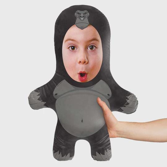 Personalised Gorilla Teddy Bear | Custom Gorilla Photo Pillow | Jungle Animal Gift